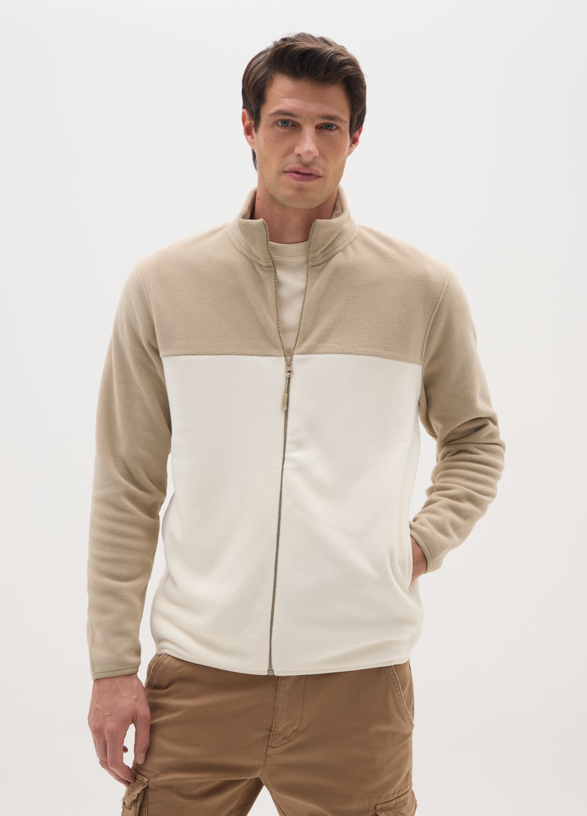 Felpa a collo alto in misto pile multicolor regular fit con zip