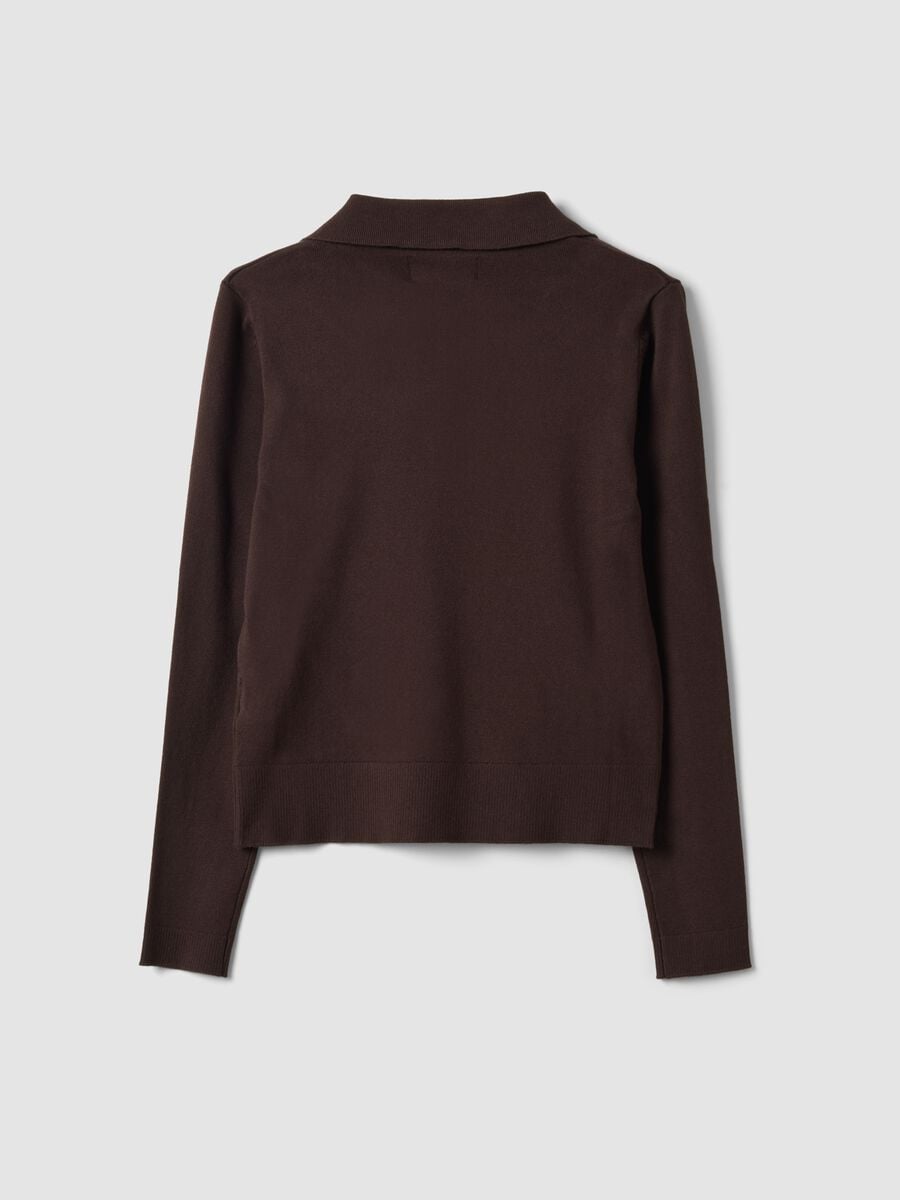 Maglia marrone in misto viscosa con colletto polo regular fit_6
