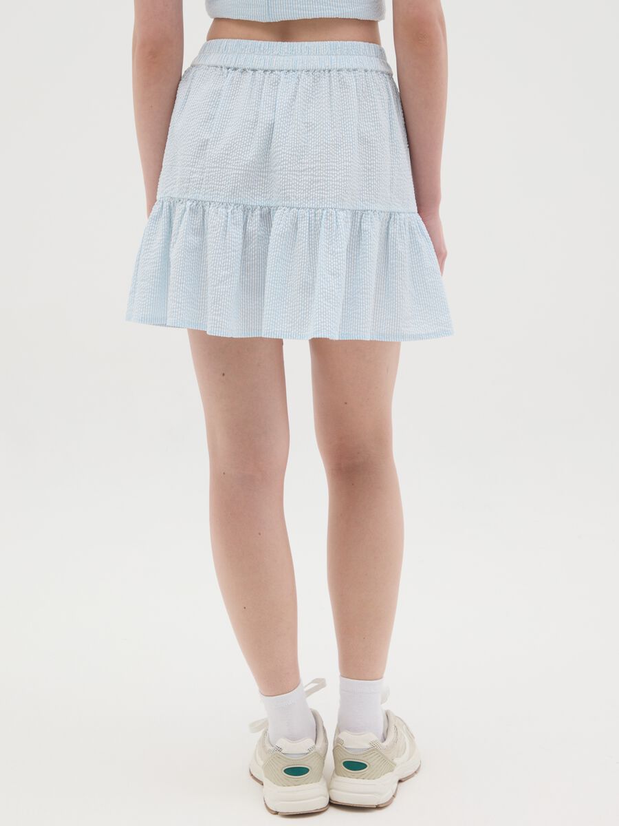 Sky blue seersucker frilled mini skirt in pure cotton_3