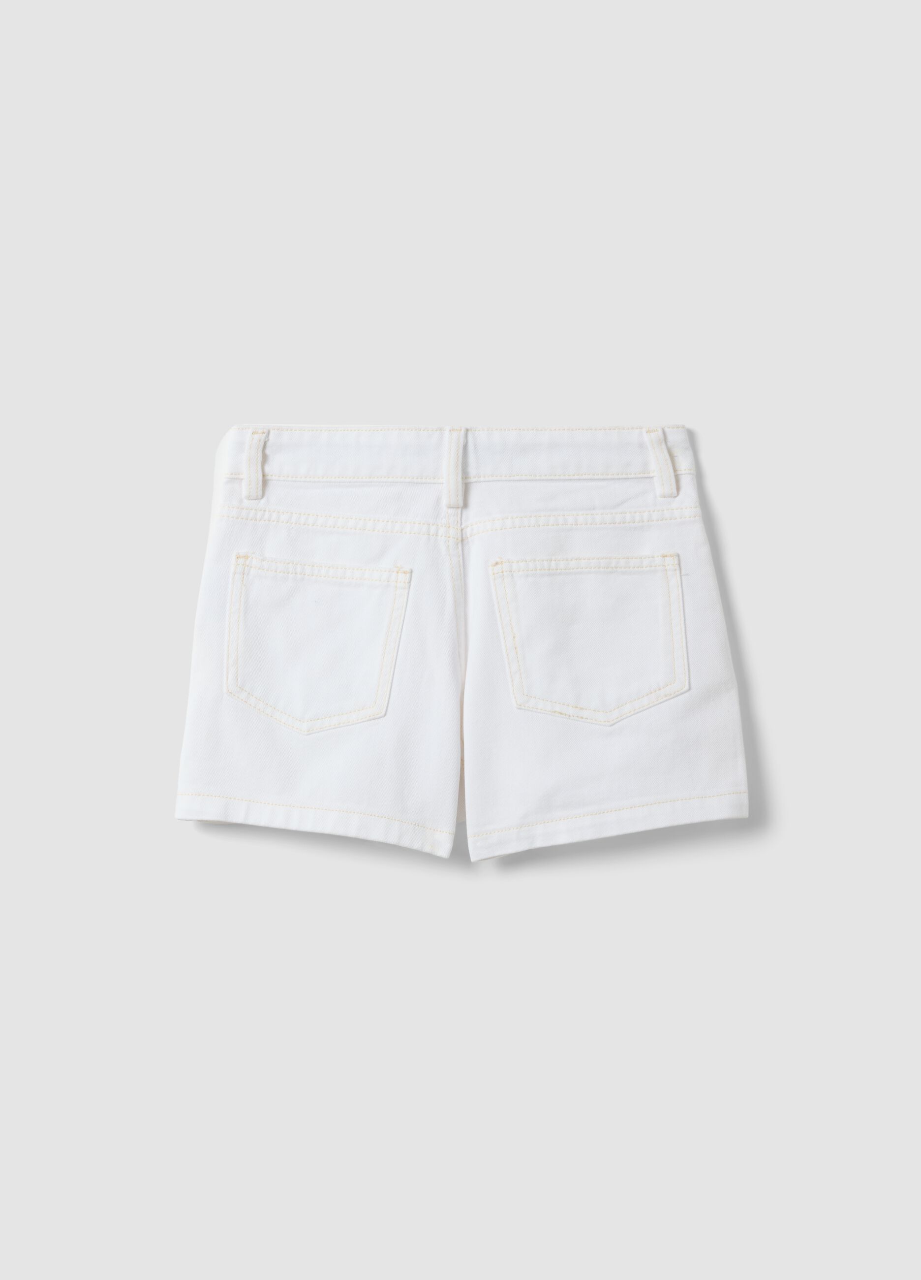 White pure cotton five-pocket shorts