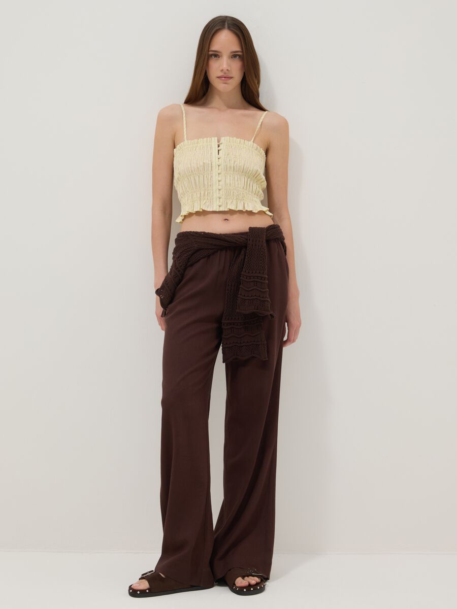 Tank top giallo in puro cotone con arricciatura regular fit_2