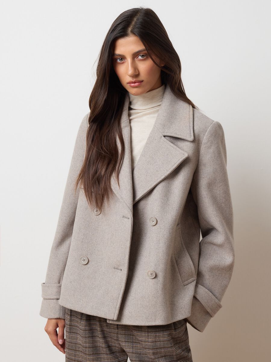 Beige wool-blend regular fit coat with hood_0