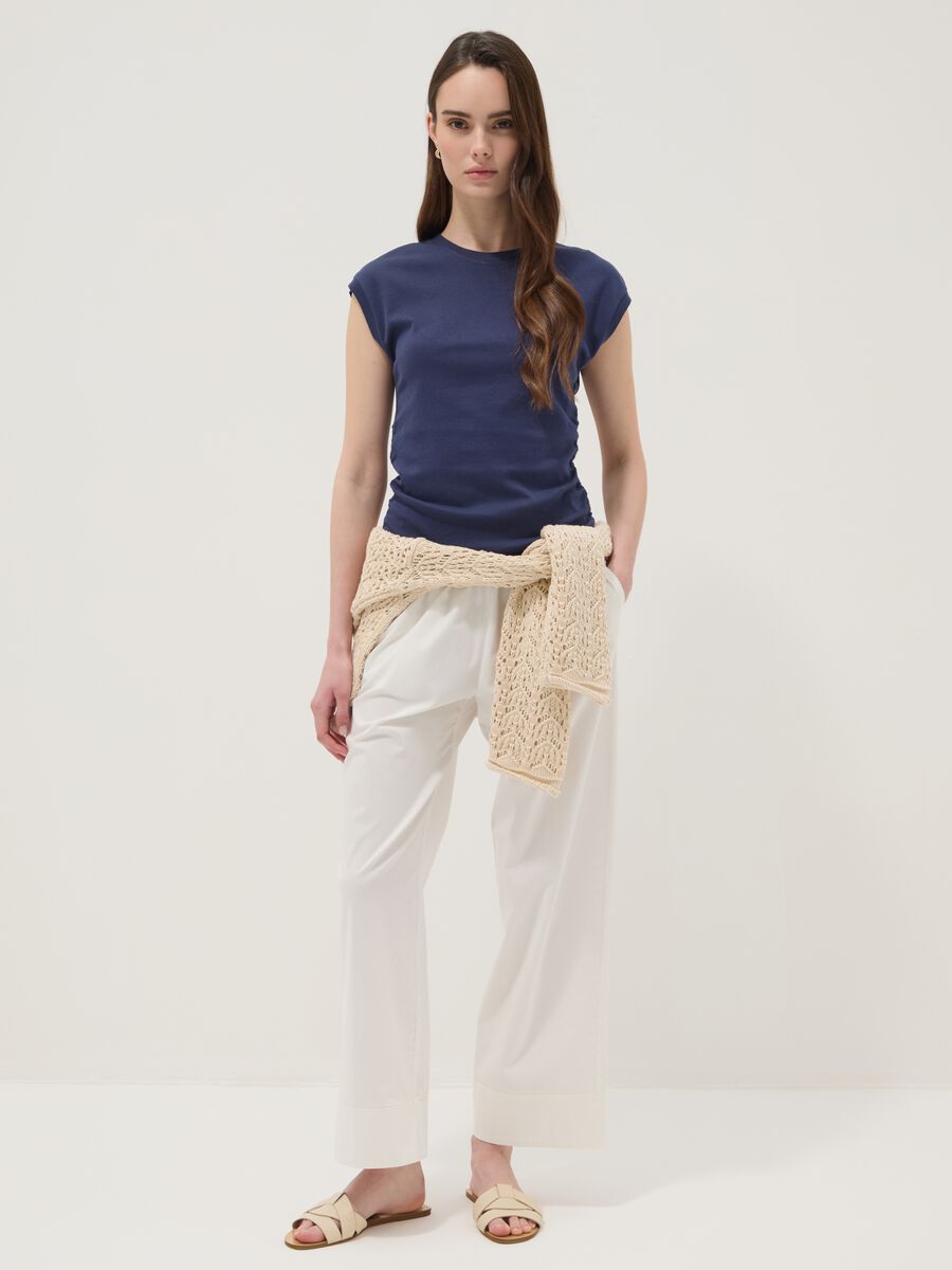 Tank top blu in puro cotone con arricciature laterali regular fit_2
