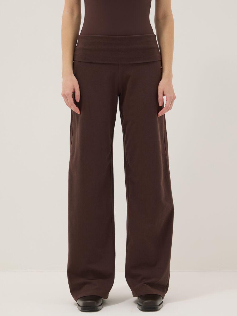 Wide leg stretchy cotton brown jogger trousers_1