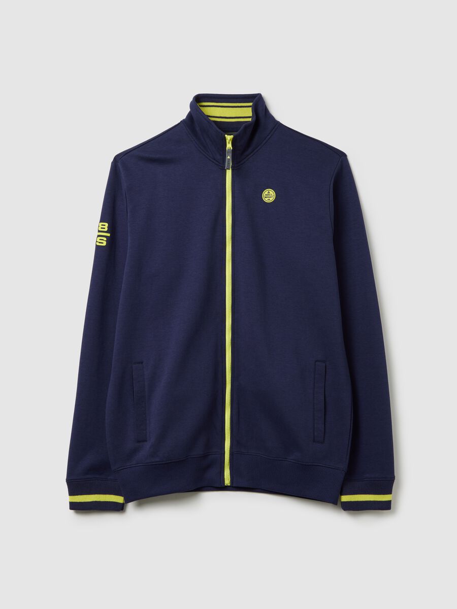 Blue full-zip sweatshirt with yellow details and logo_4