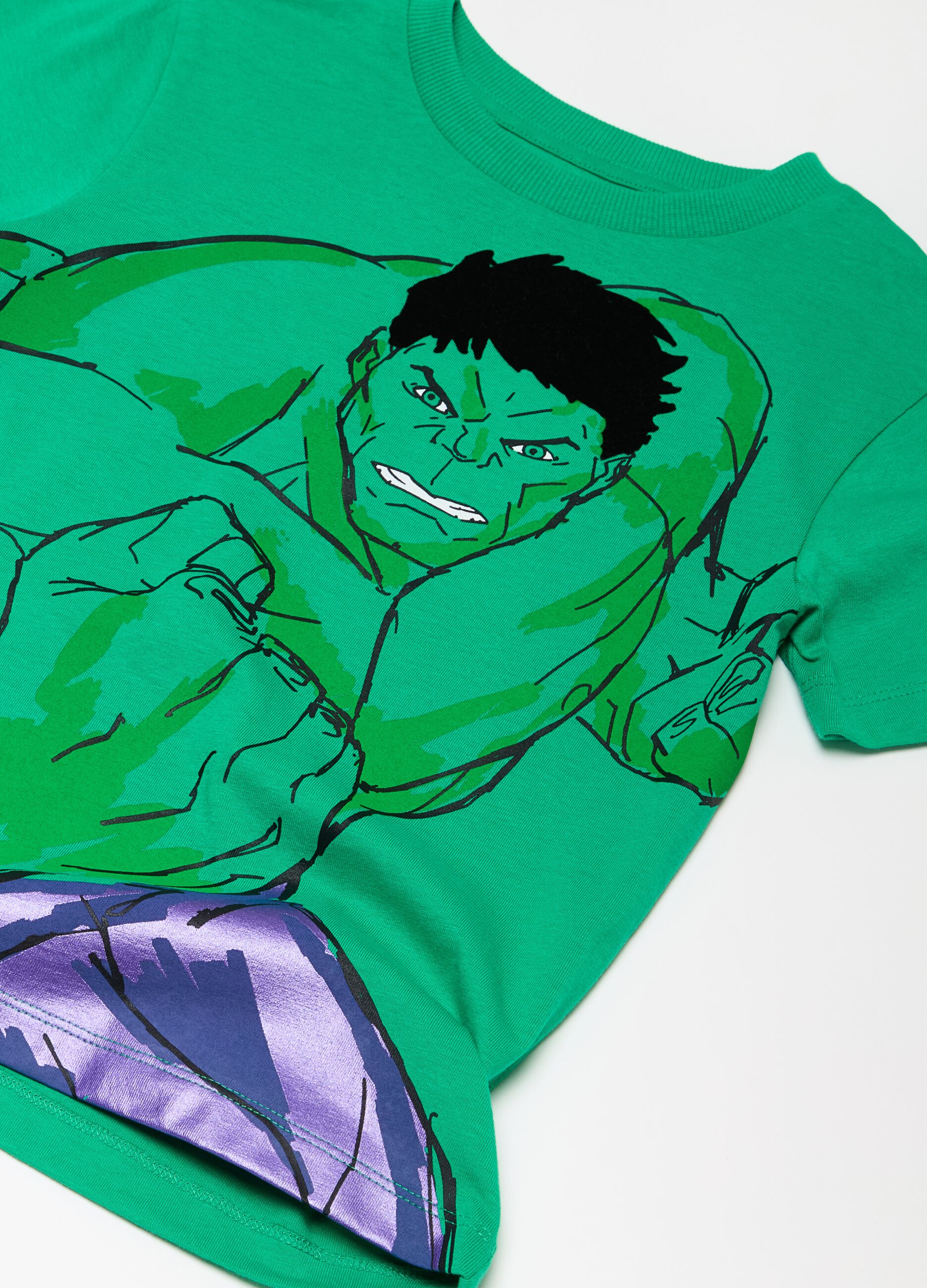 Cotton T-shirt with Incredible Hulk print