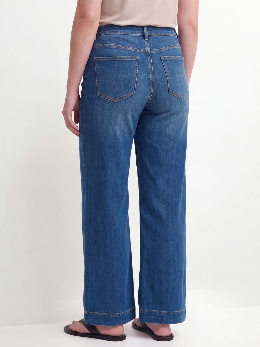 Jeans denim blu in cotone e viscosa elasticizzata bootcut fit_2