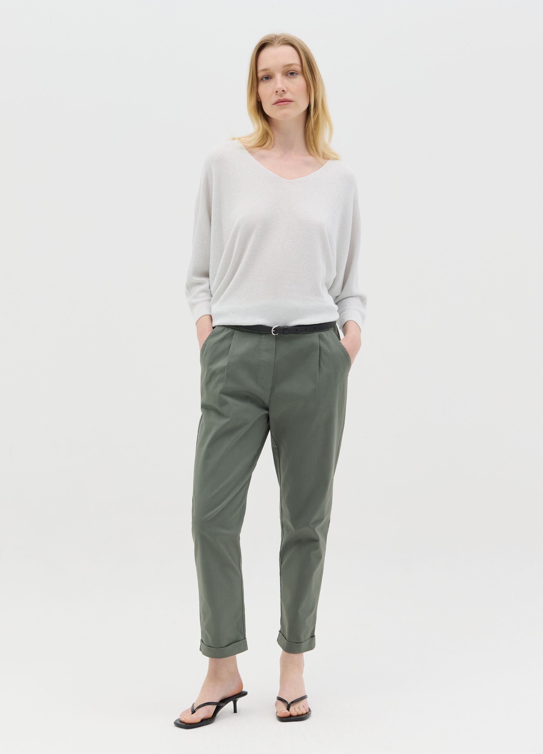 Grey lurex top with three-quarter sleeves