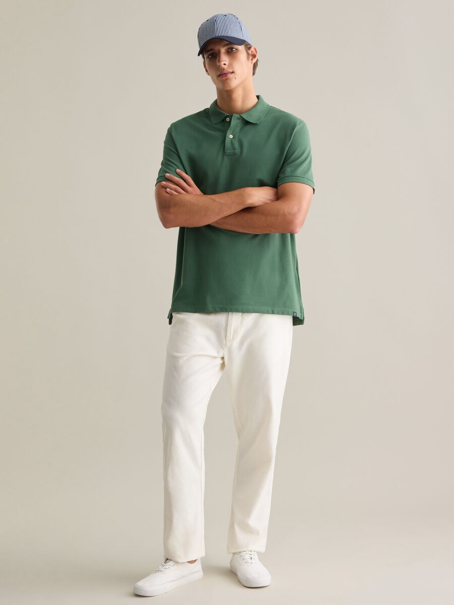 Men's green pure cotton polo, regular fit with a classic collar_2