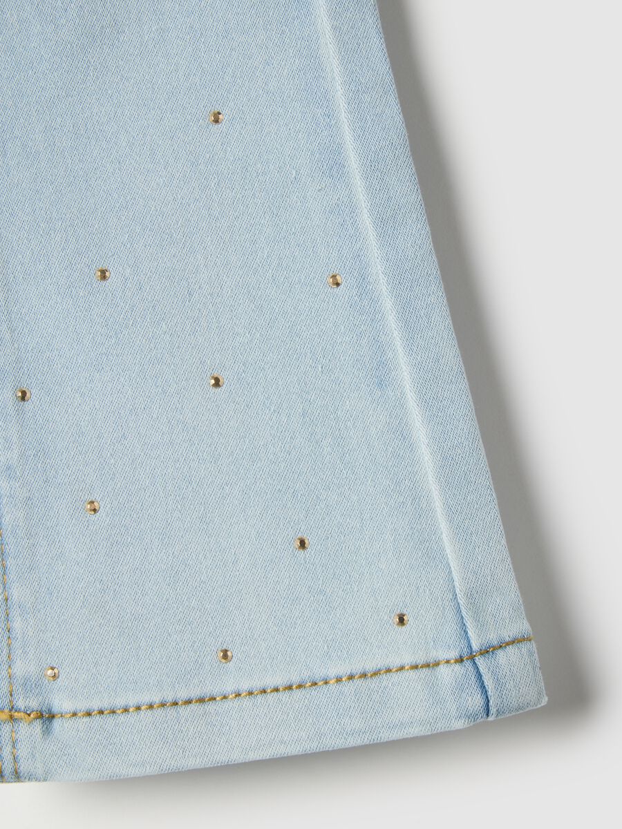 Blue cotton blend flare jeggings for girls with embroidery_3