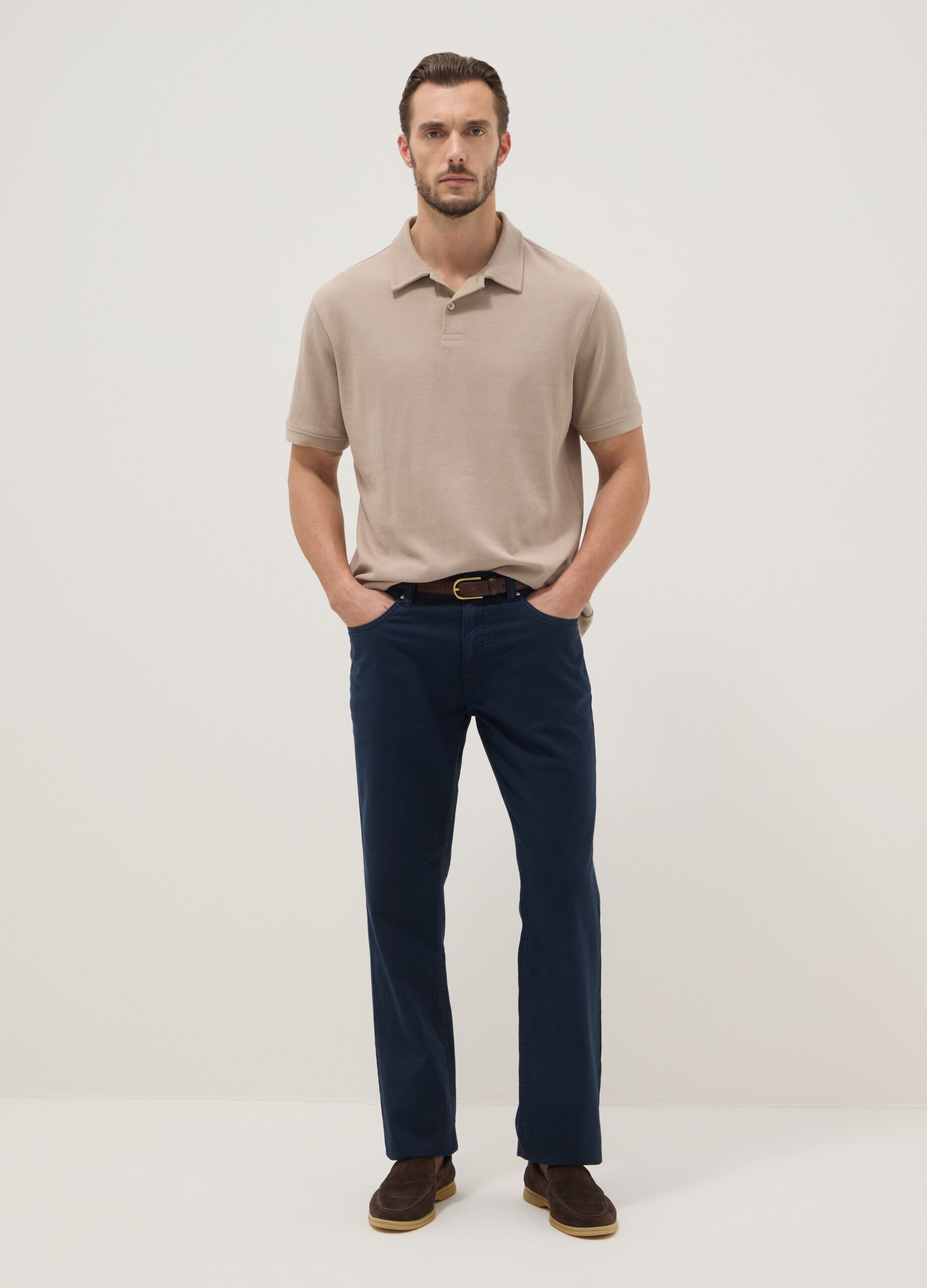 Casual blue linen-cotton blend trousers, regular fit