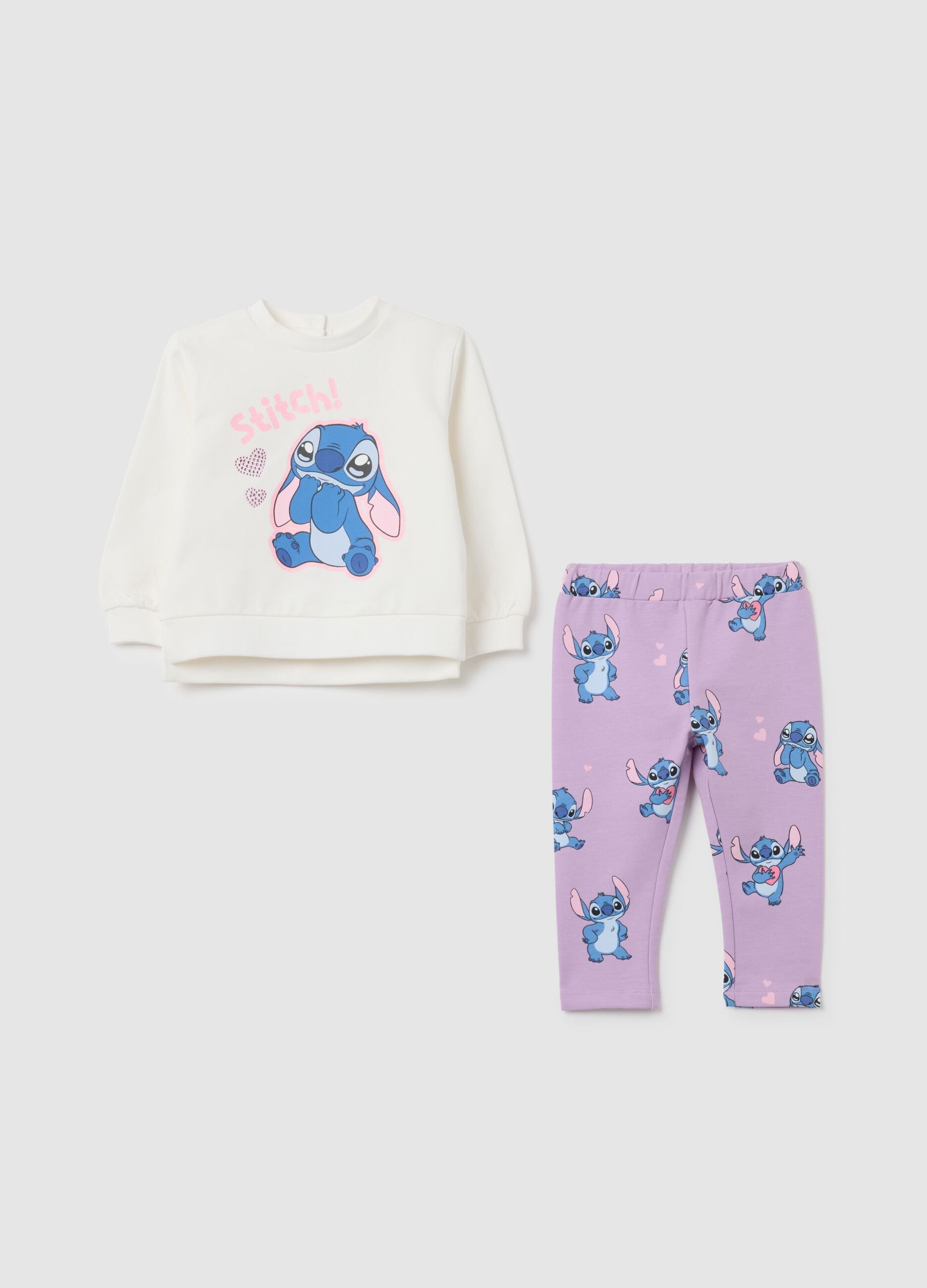 White cotton girl set with Stitch