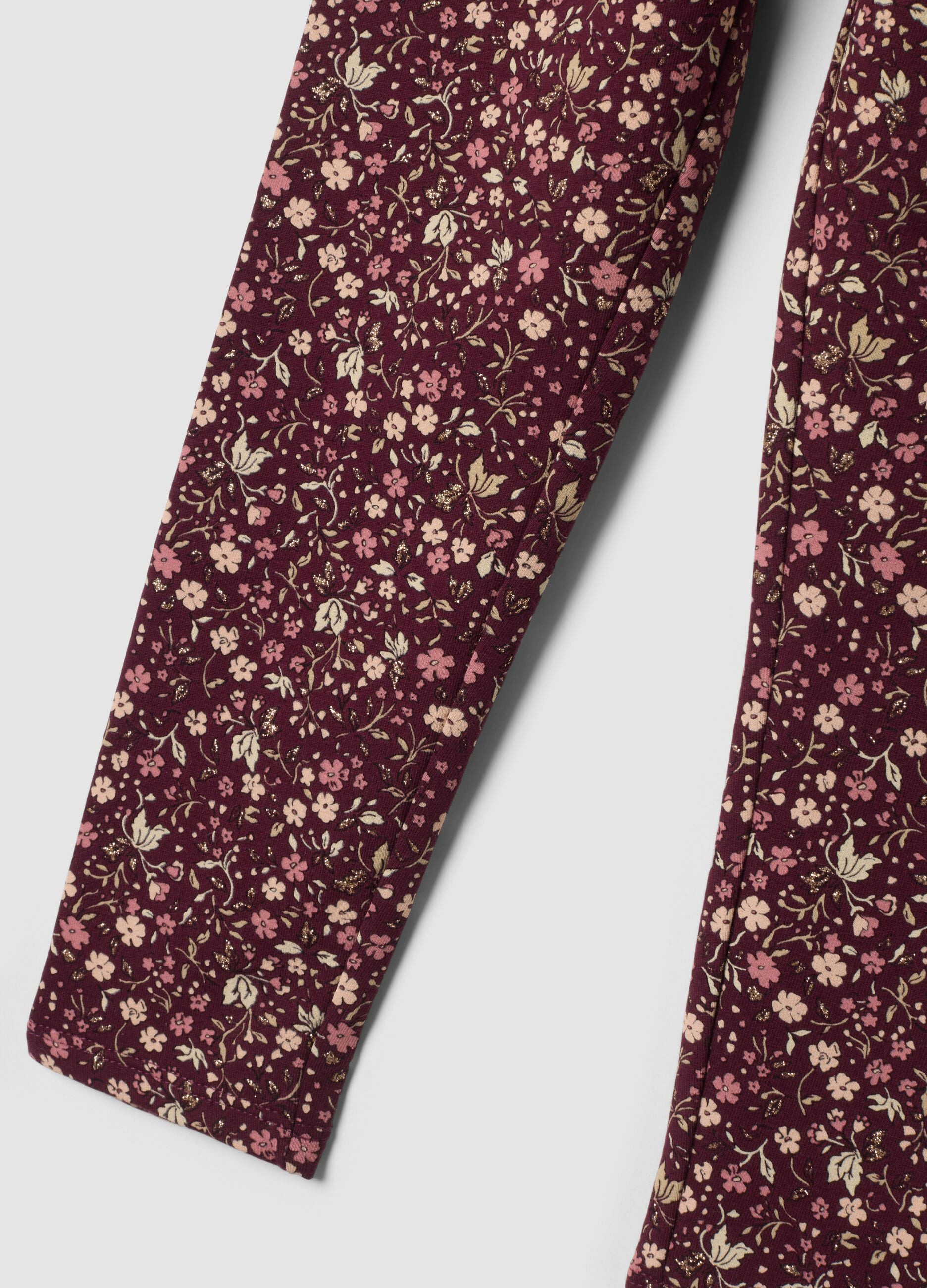 Leggings viola skinny in cotone organico elasticizzato con fantasia floreale