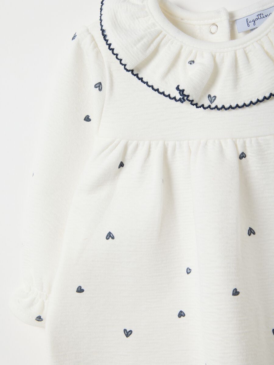 White cotton blend baby girl romper regular fit with frilled collar_2