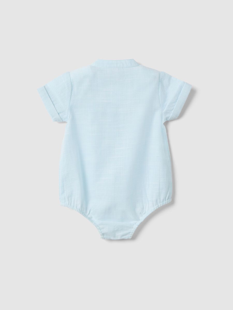 Multicoloured striped pure cotton baby bodysuit with embroidery and buttons_1