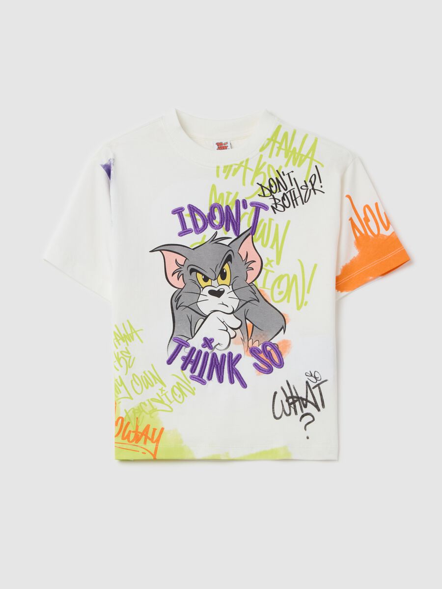 Cotton T-shirt with Tom print and embroidered "I don't think so"_0