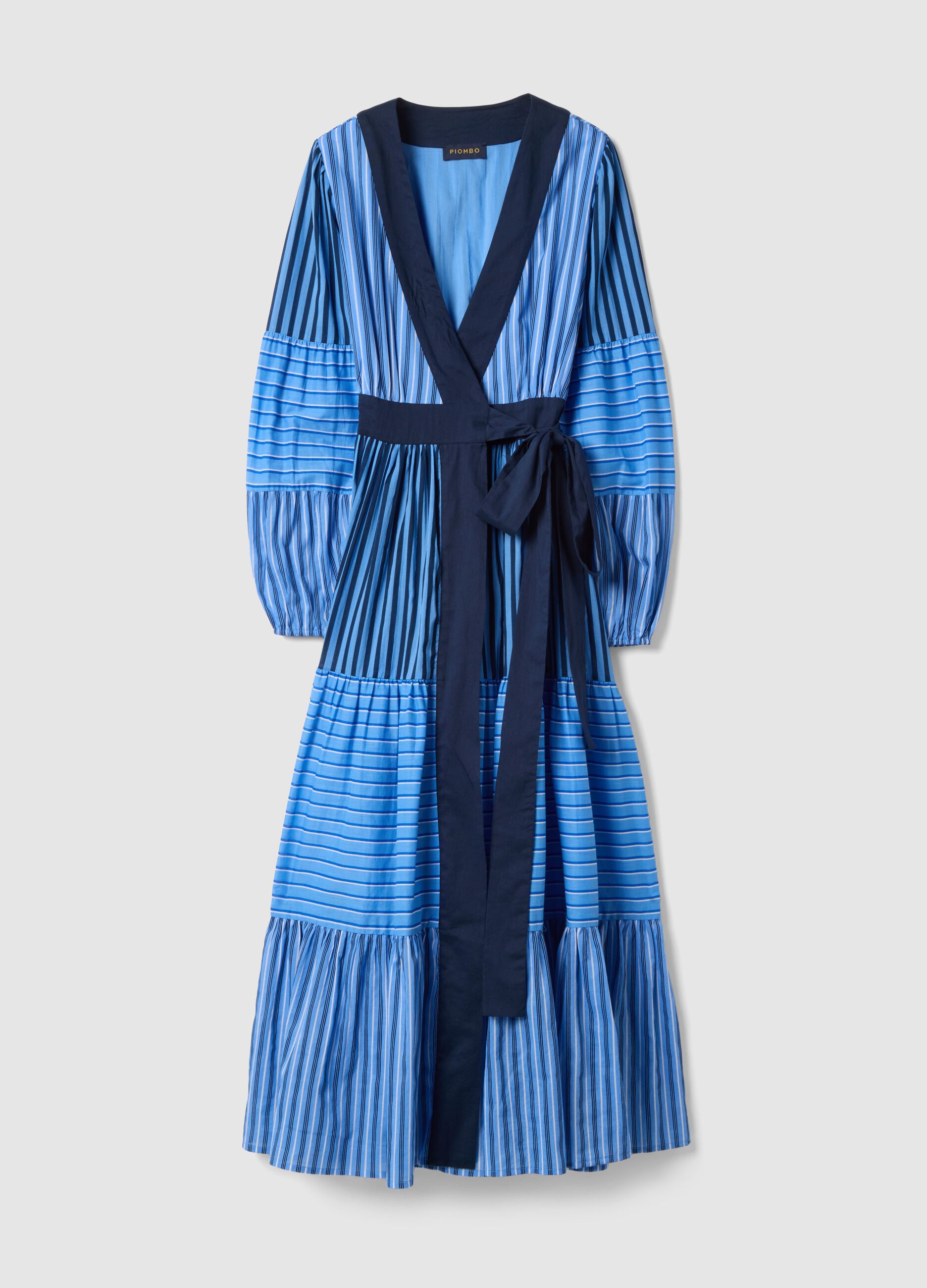 Multicolour striped pure cotton dress with regular fit and V-neck