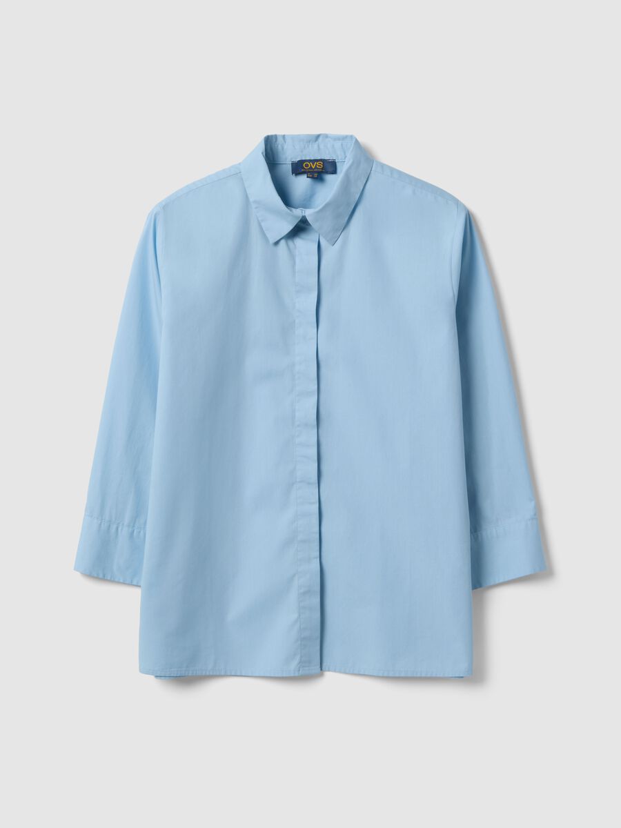 Camicia in puro cotone azzurra regular fit con maniche a tre quarti_4