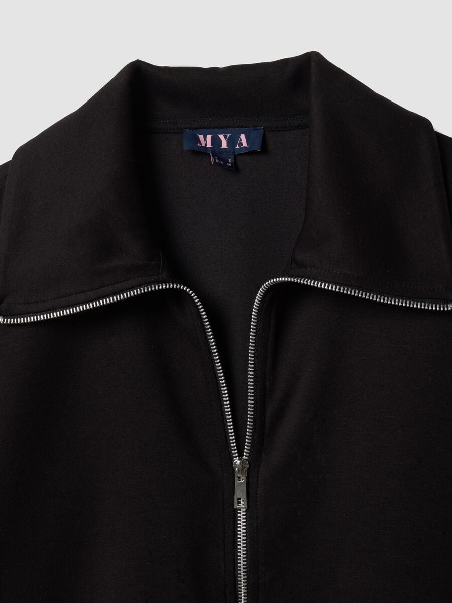 Felpa full zip nera in viscosa elasticizzata con colletto_1