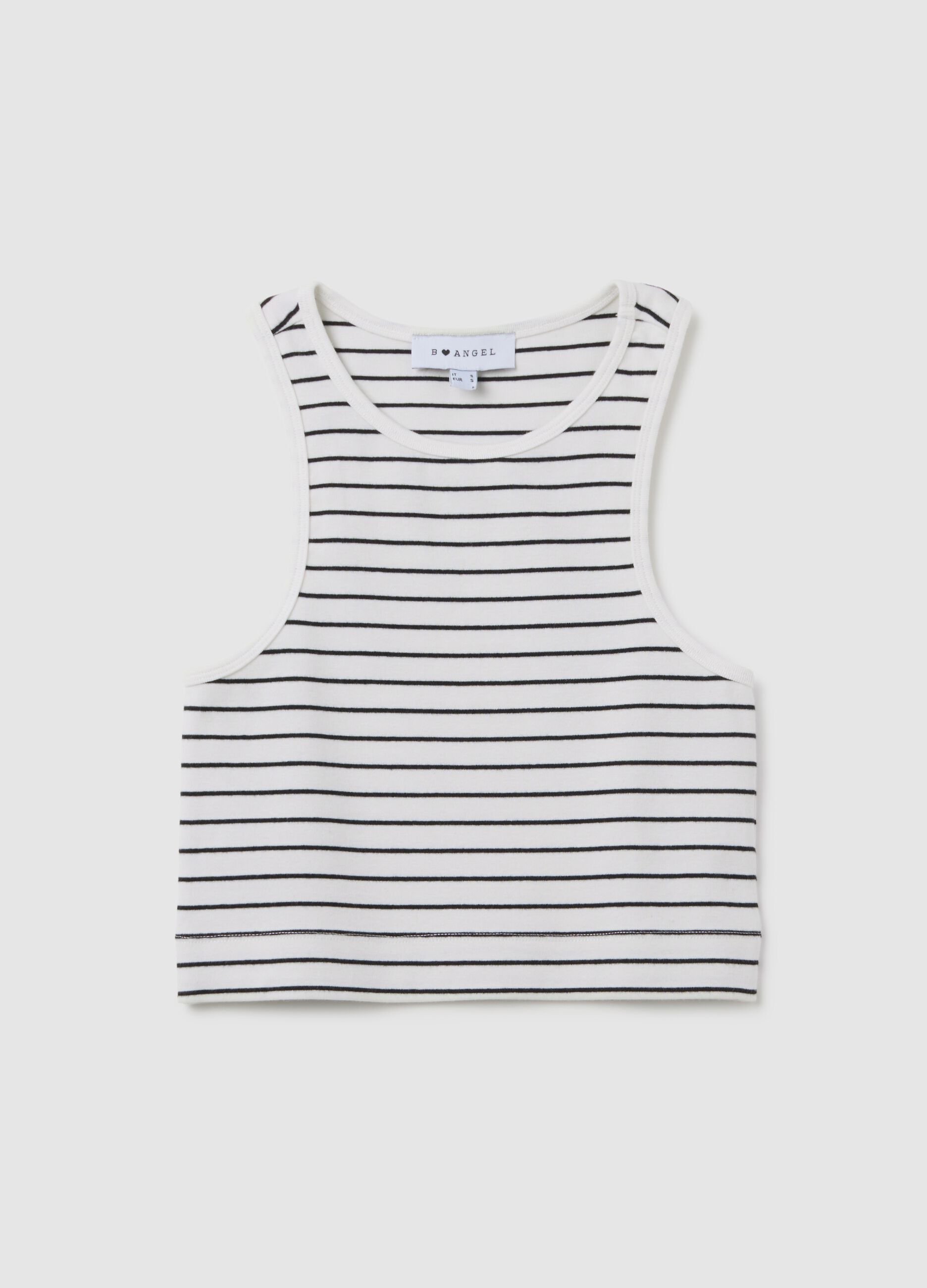B.Angel Black and White Striped Crop Top