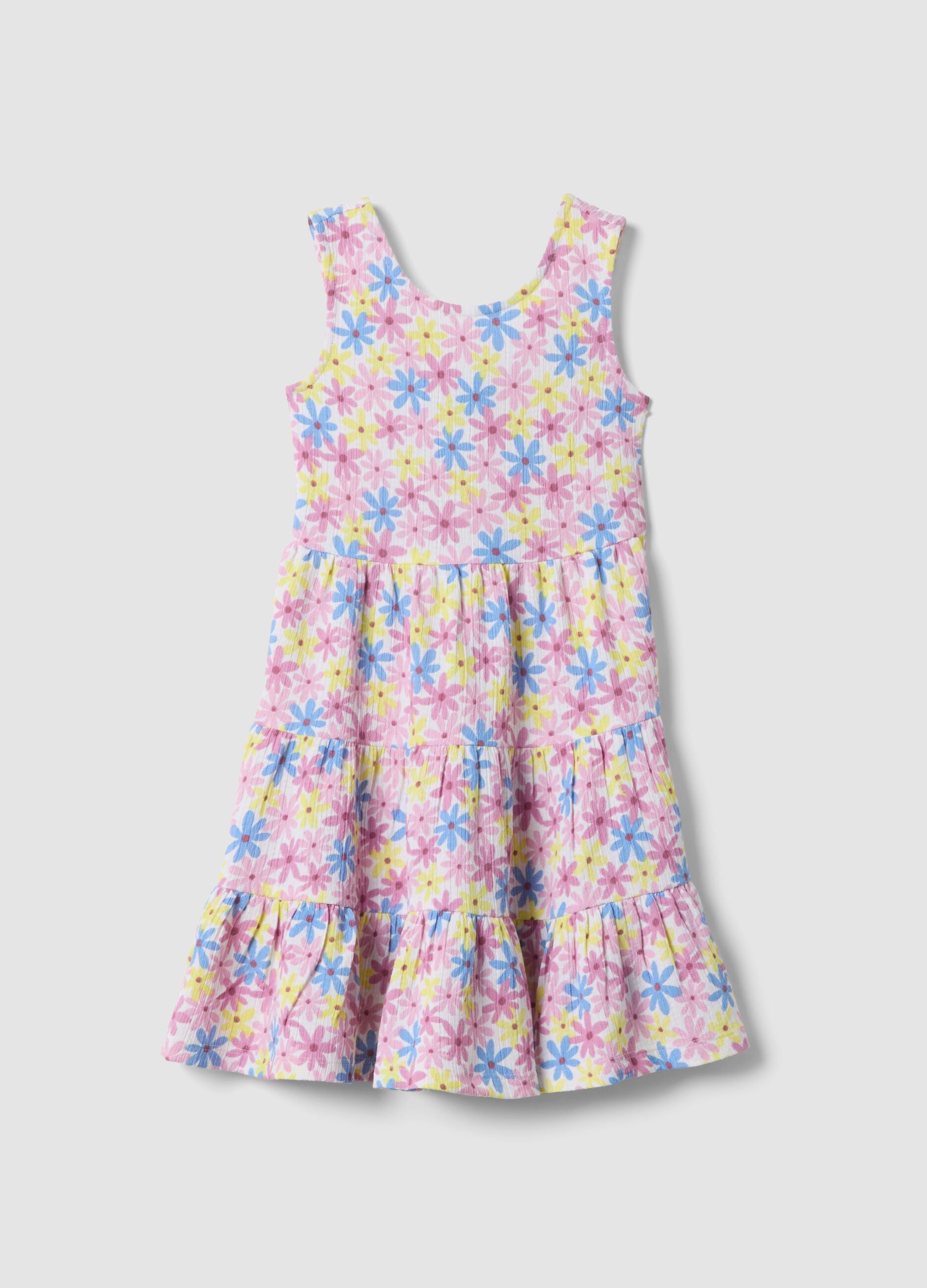 Multicoloured floral midi dress in stretch fabric
