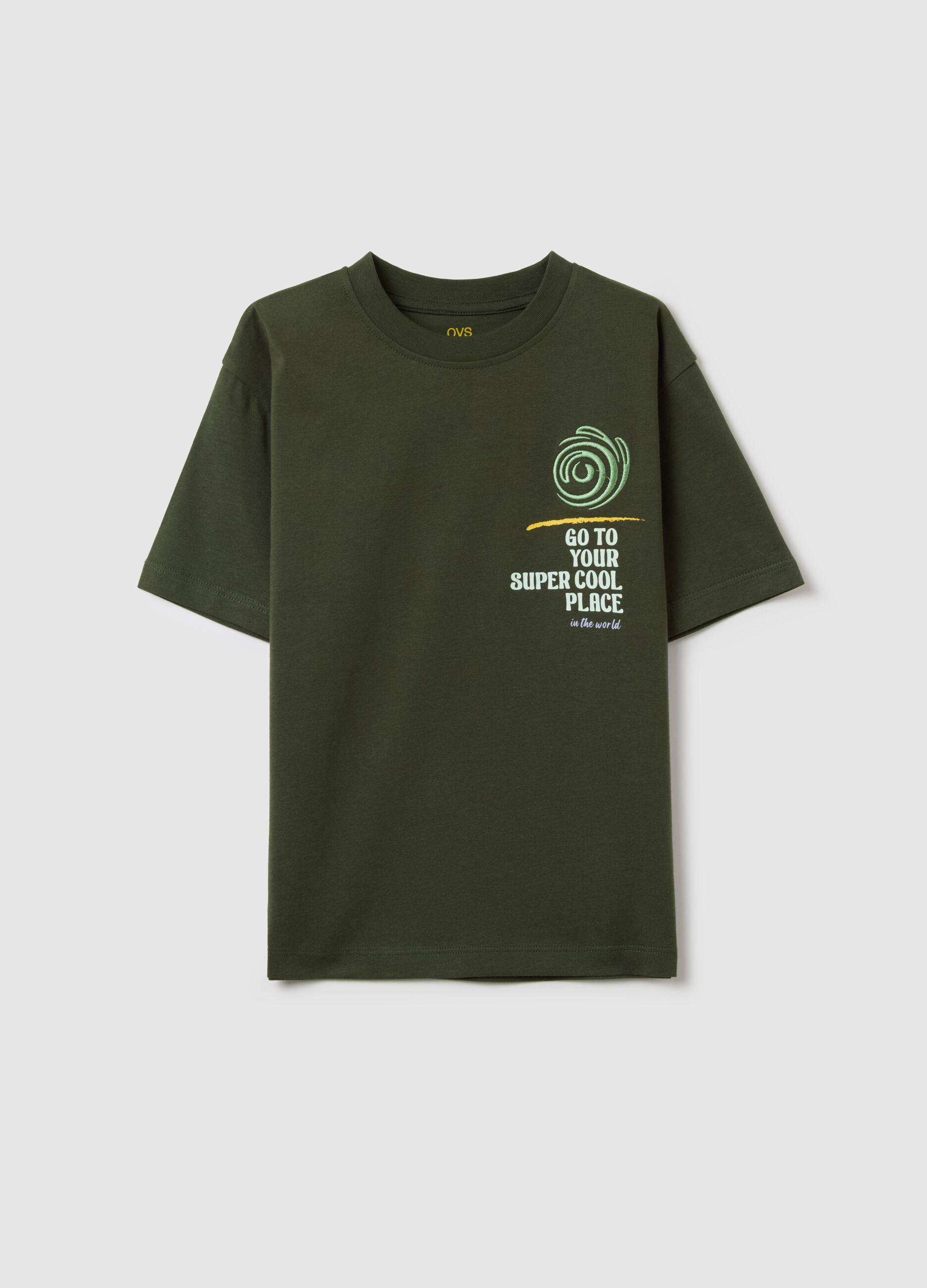 Cotton T-shirt with "Go to your super cool place" print