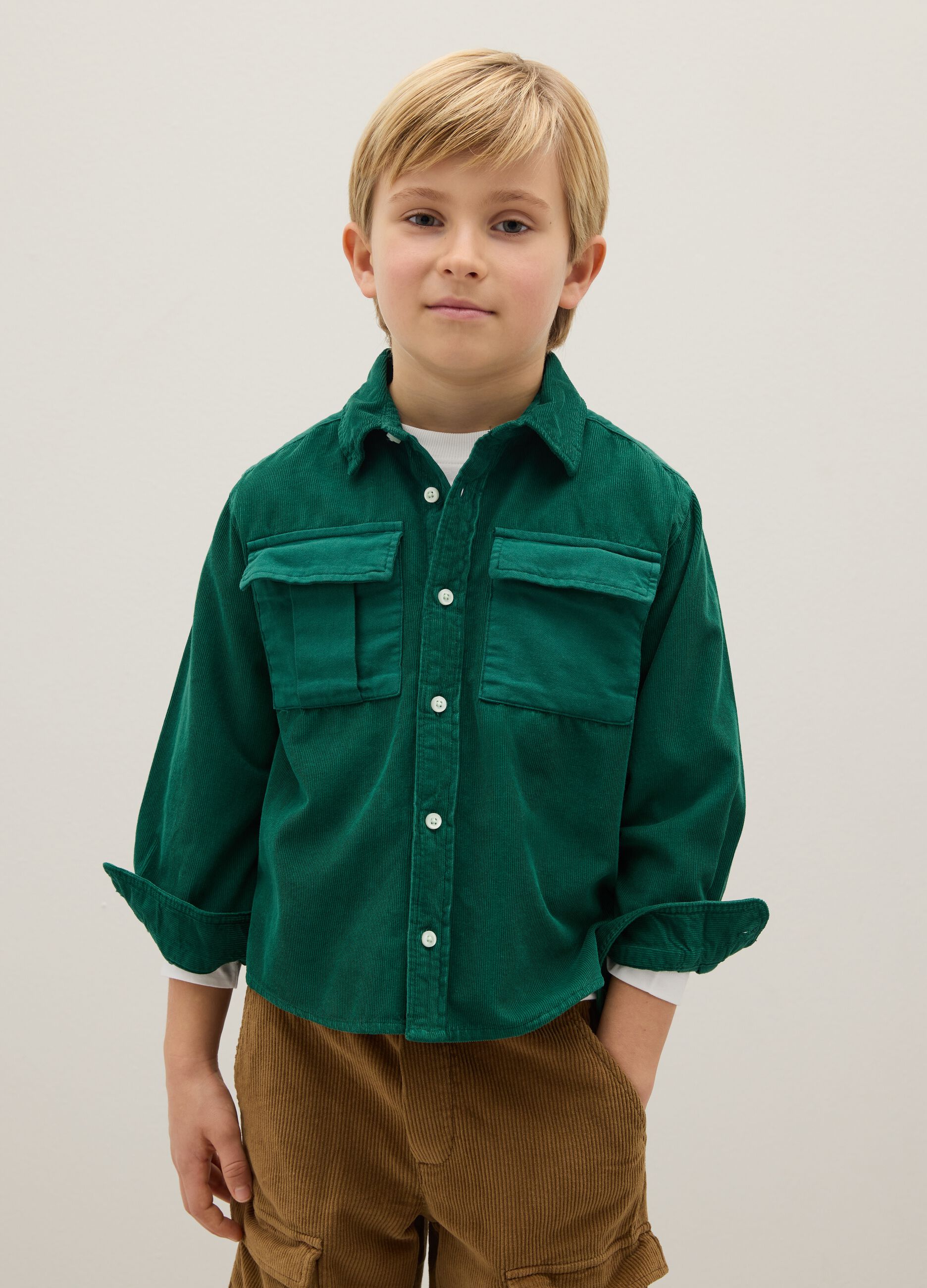 Oversized fit green pure cotton children's shirt