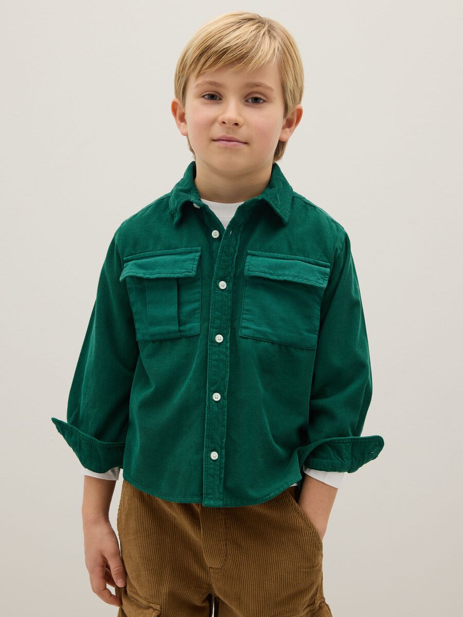 Oversized fit green pure cotton children's shirt_0