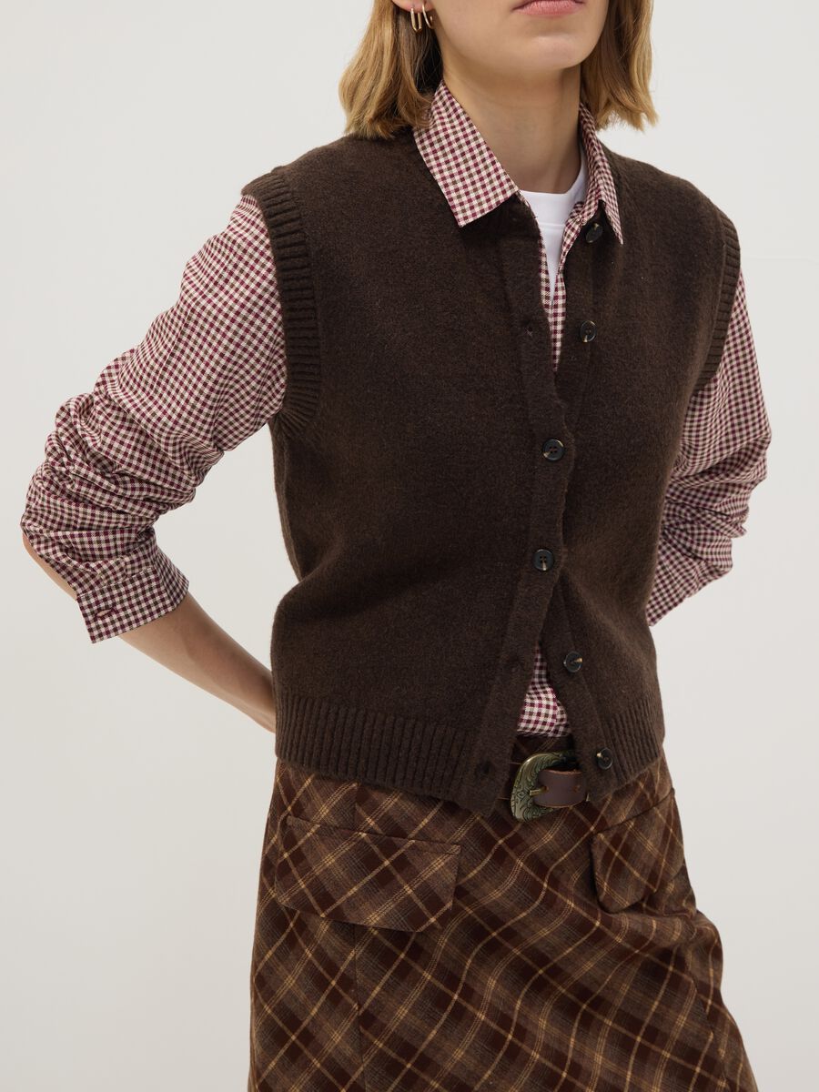 Brown stretch wool crew-neck gilet_2