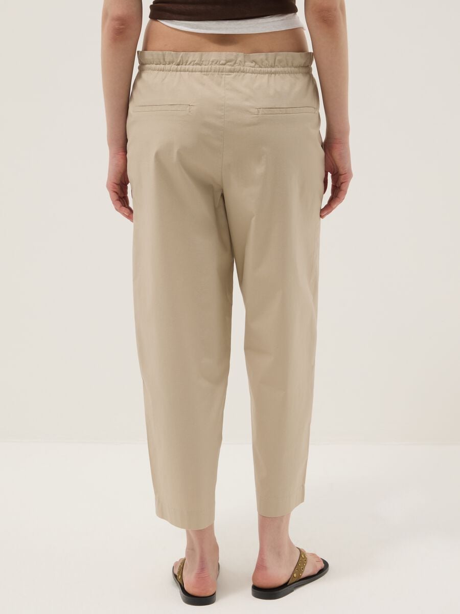 Beige stretch-cotton trousers with elasticated waistband_2