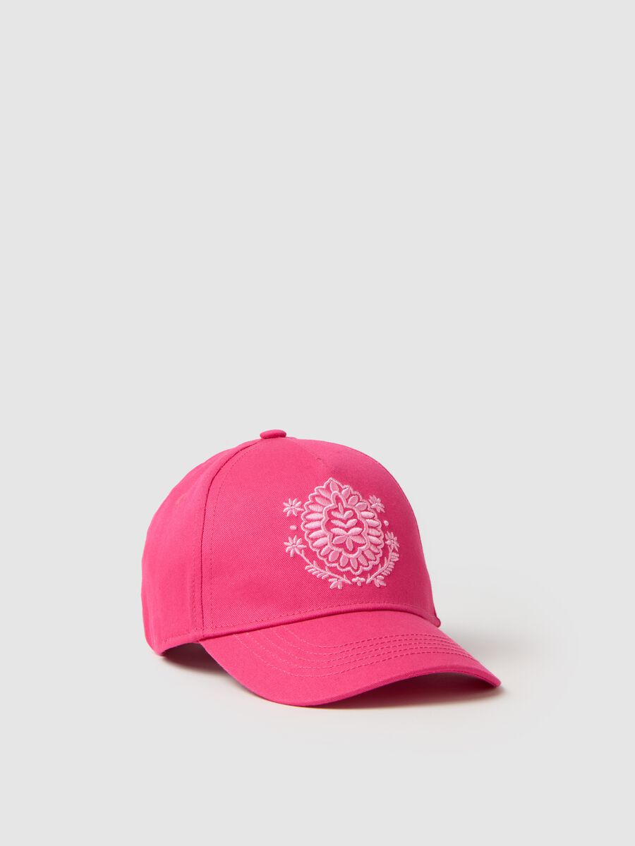 Pink pure cotton girl's cap with embroidery_0