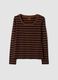 T-shirt marrone in viscosa elasticizzata a righe girocollo slim fit_4