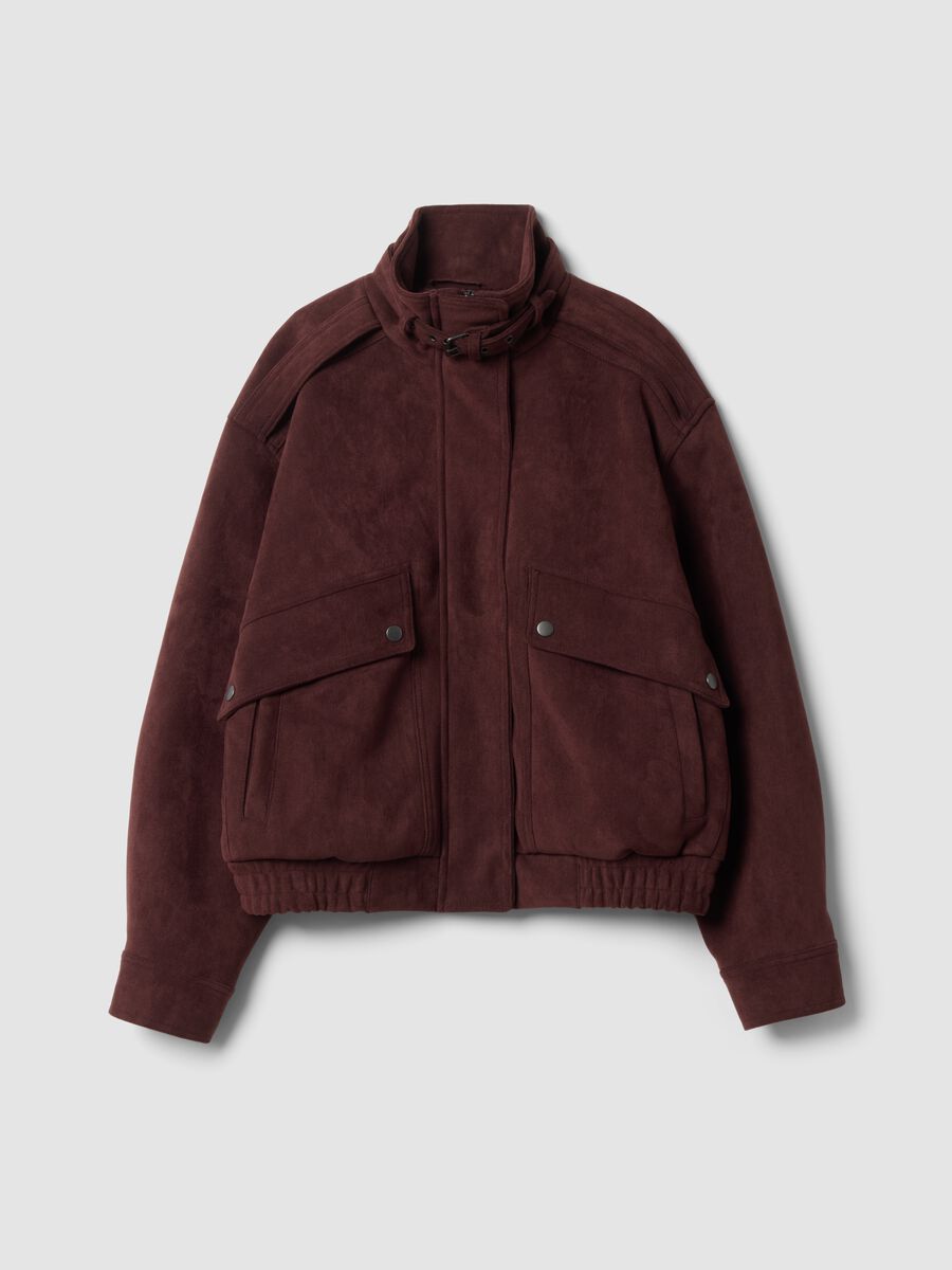 Giacca rossa in vera pelle con collo alto e cinturino regular fit_0