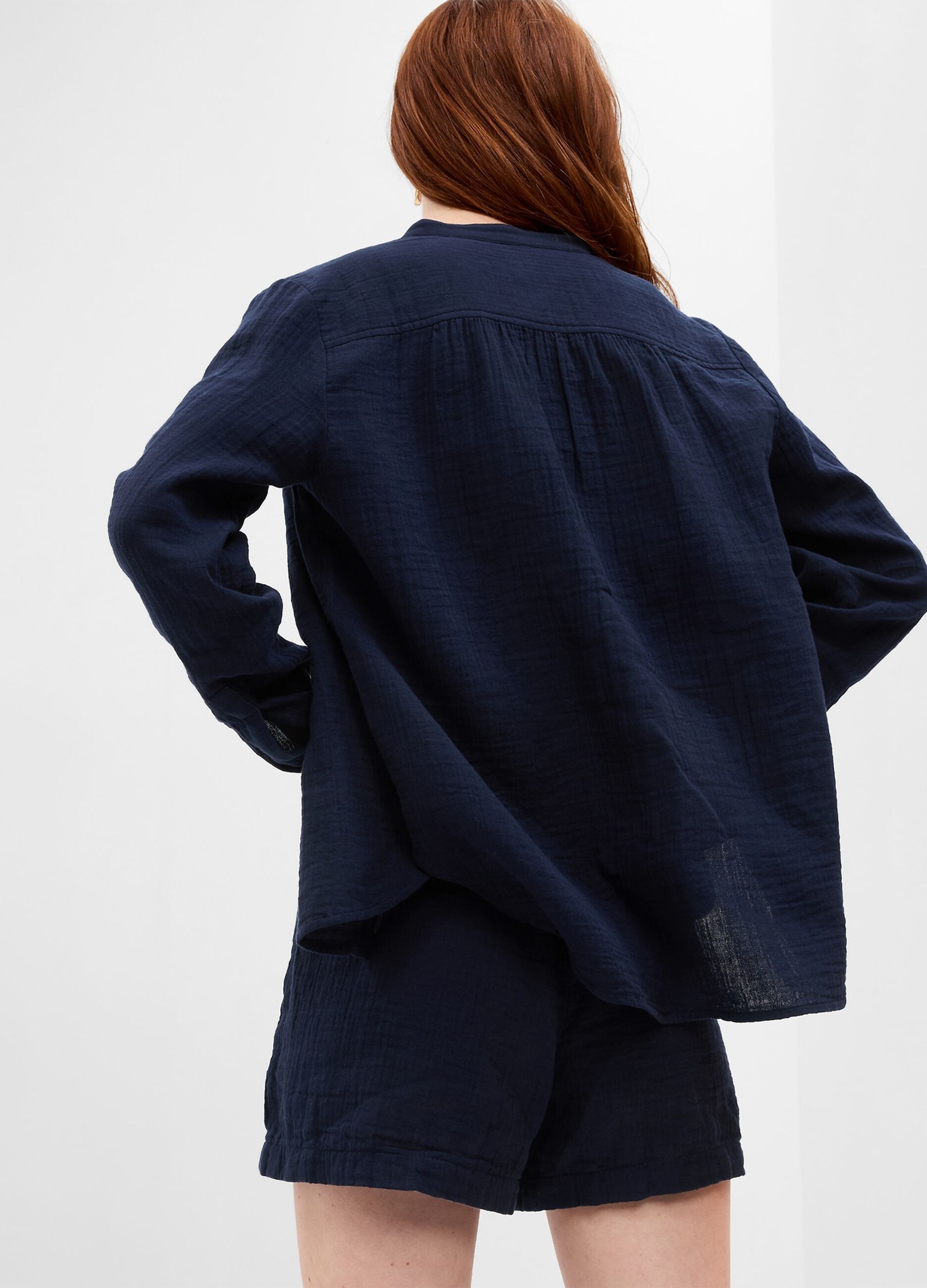 Camicia effetto crinkle collo alla coreana