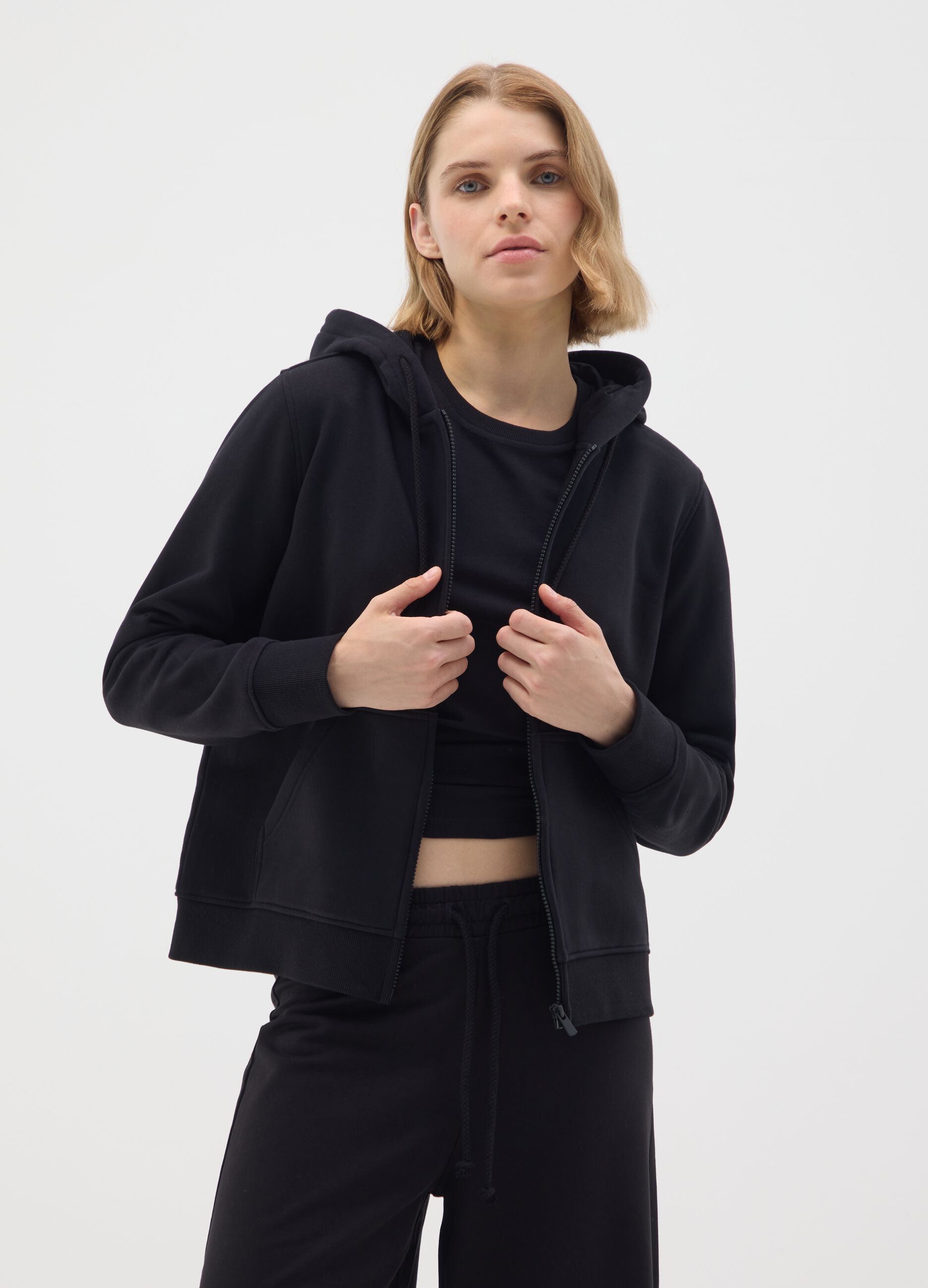Black Regular Fit Cotton Blend Sweatshirt