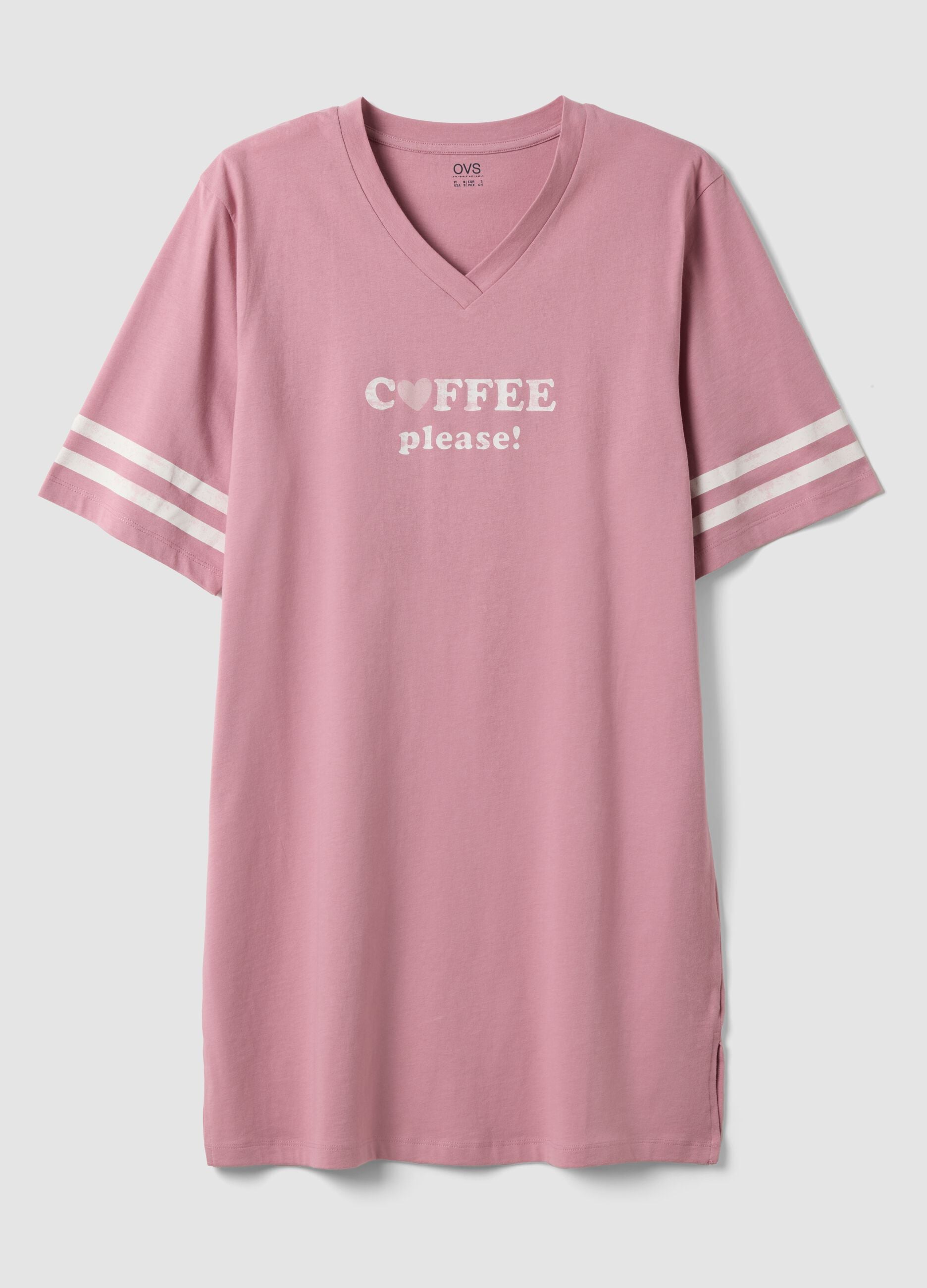 Camicia da notte rosa in puro cotone organico con scollo a V con stampa