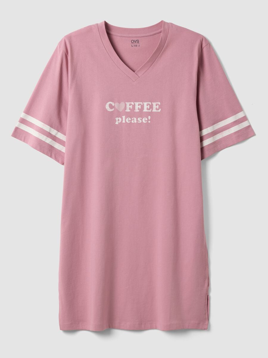 Camicia da notte rosa in puro cotone organico con scollo a V con stampa_4