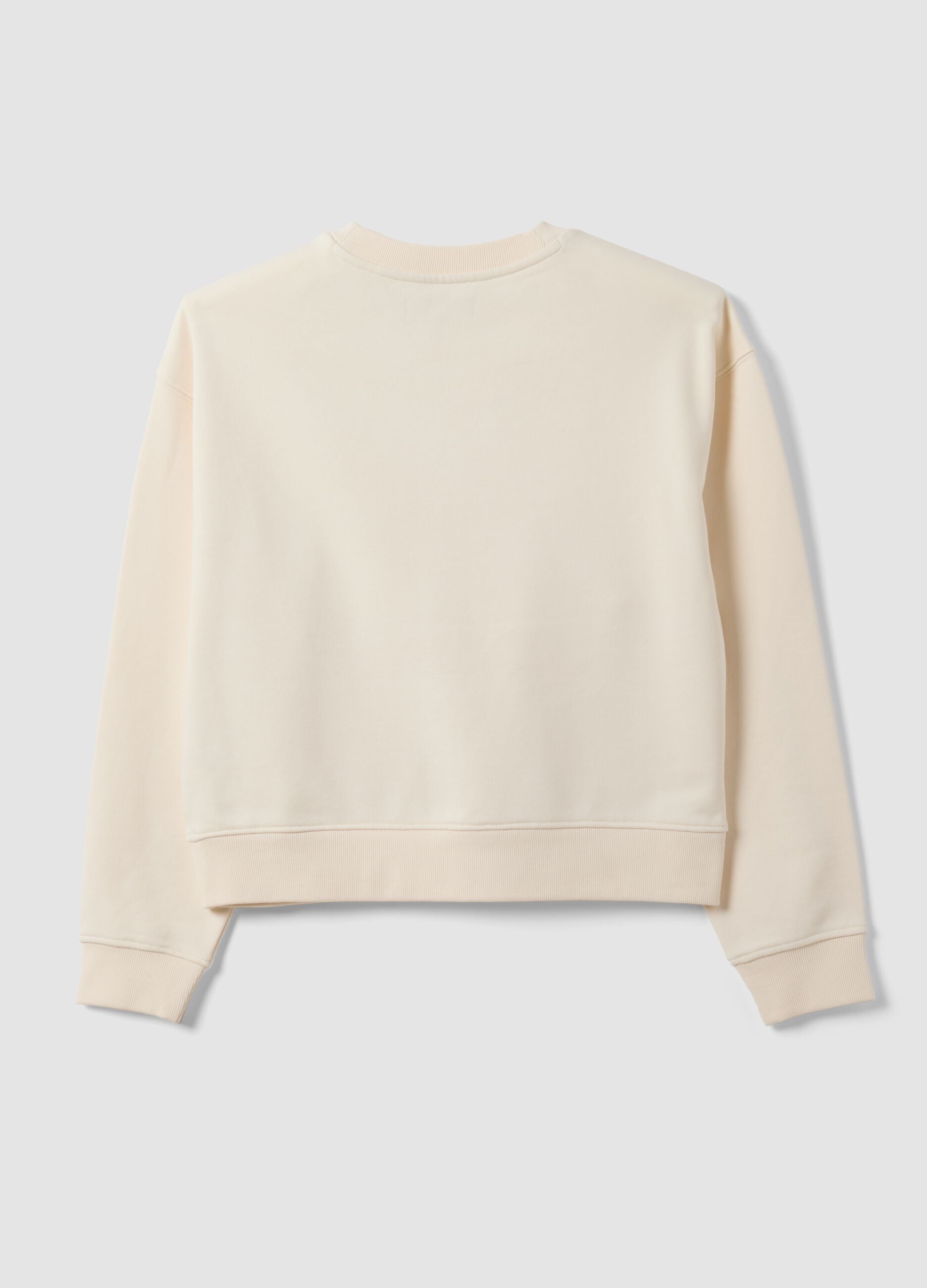 White cotton-blend crew-neck sweatshirt, regular fit
