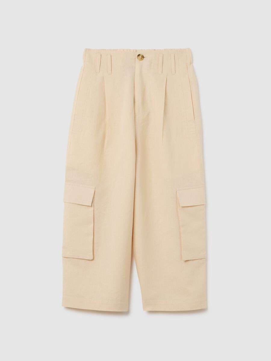 Pantaloni da ragazza in cotone e lino beige regular fit_0