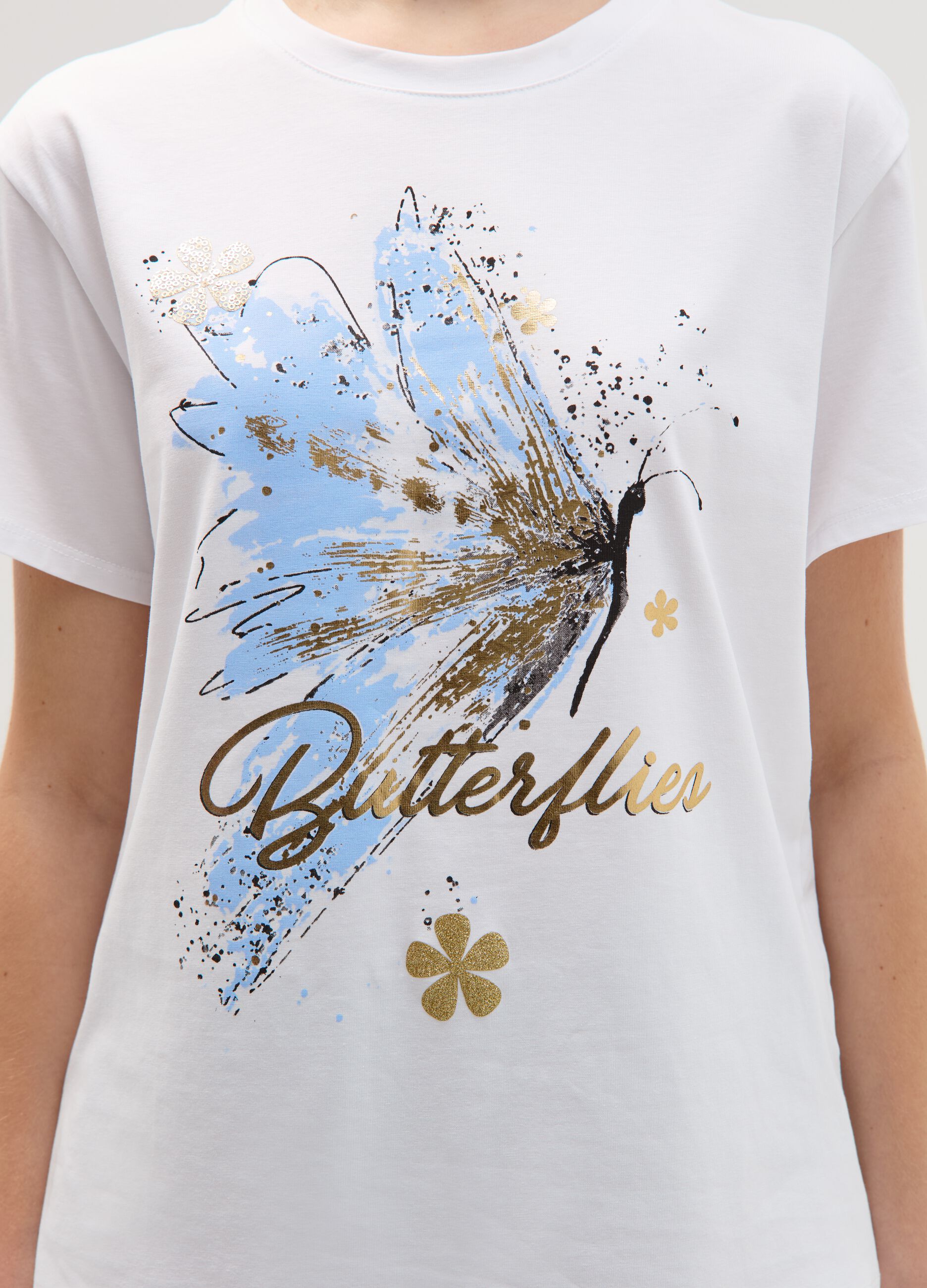 T-shirt stampa farfalla in foil