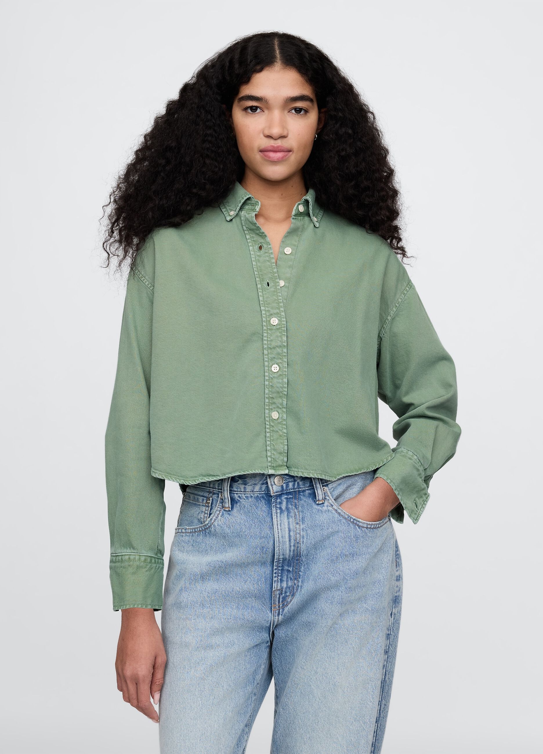 Green cotton cropped shirt