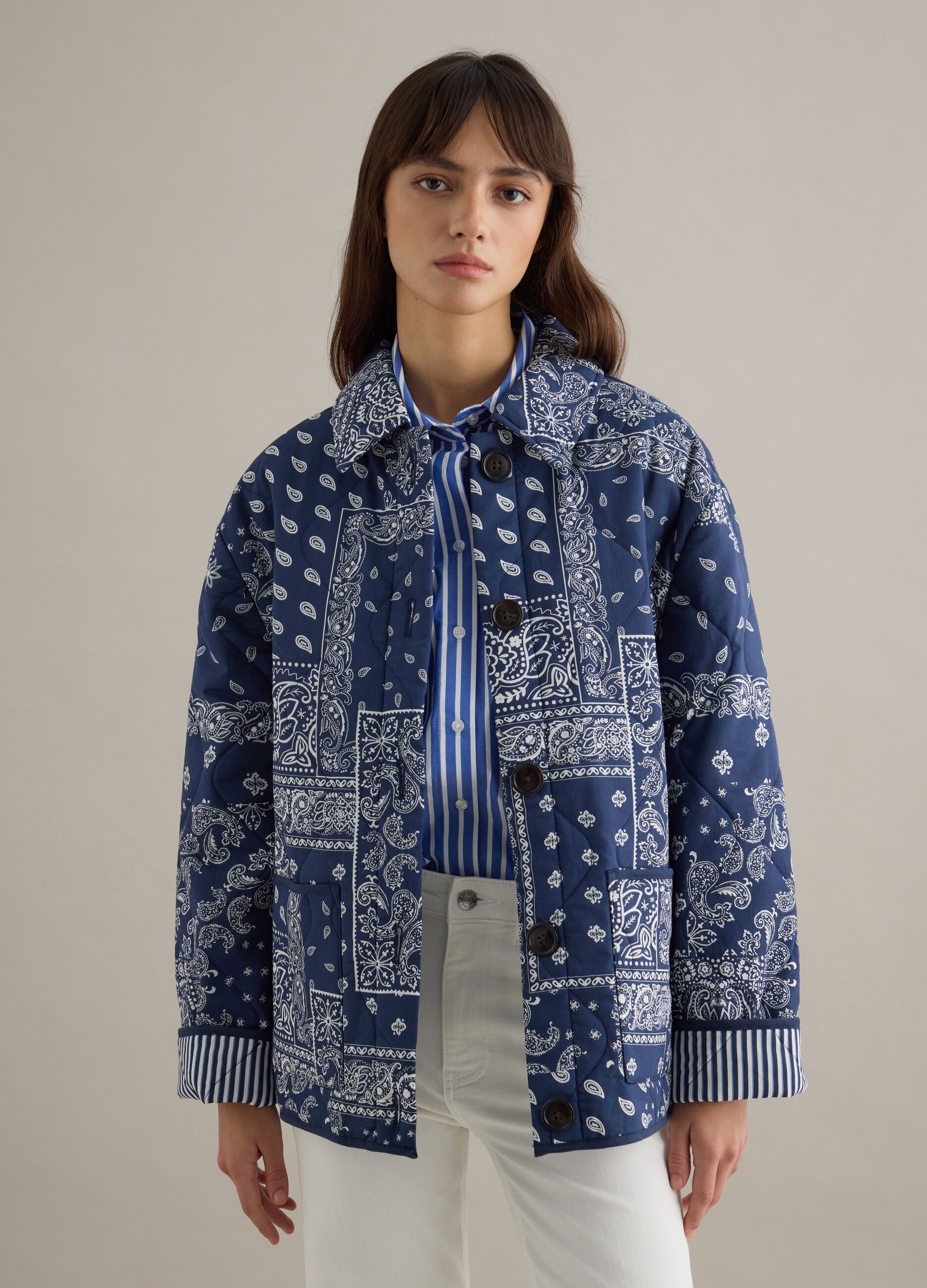 Multicolour padded jacket in pure cotton regular fit with pattern