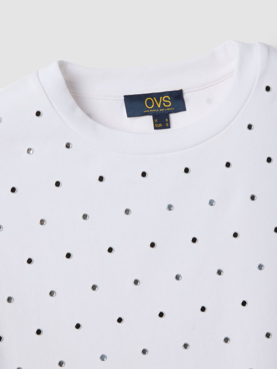 White stretch-cotton T-shirt with studs, regular fit_5
