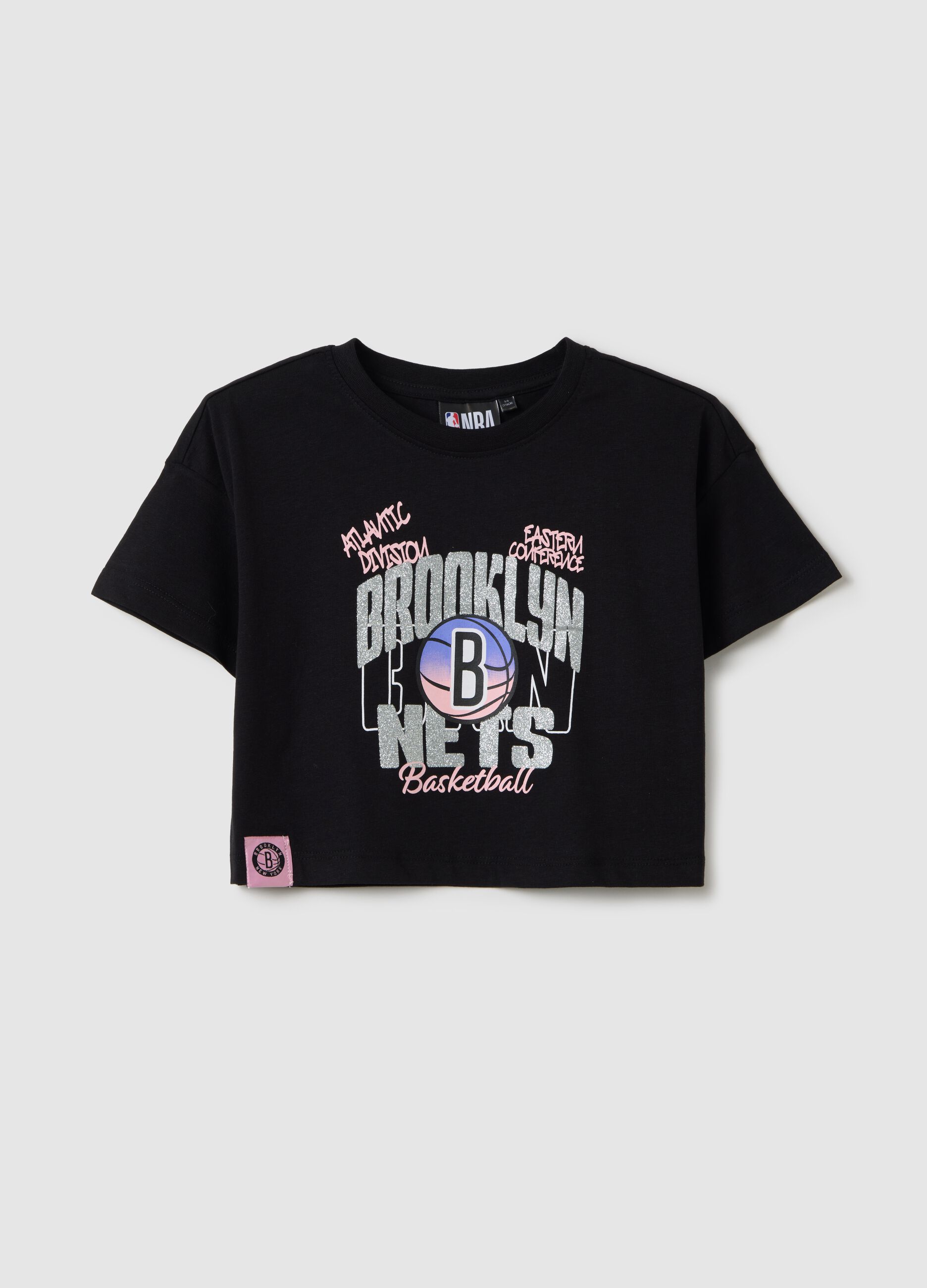 Black NBA Brooklyn NETS crop T-shirt in cotton