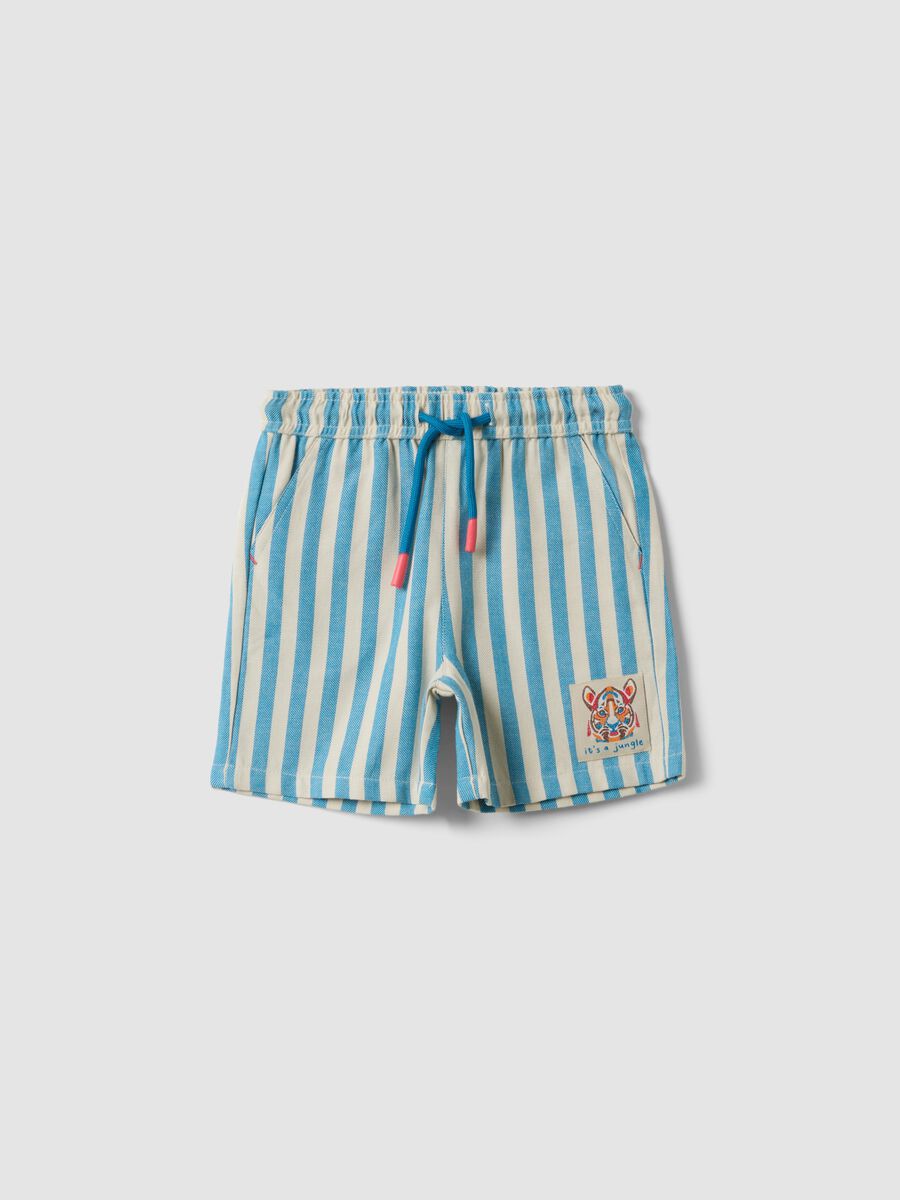 Blue striped pure cotton straight-fit shorts for baby boys_0