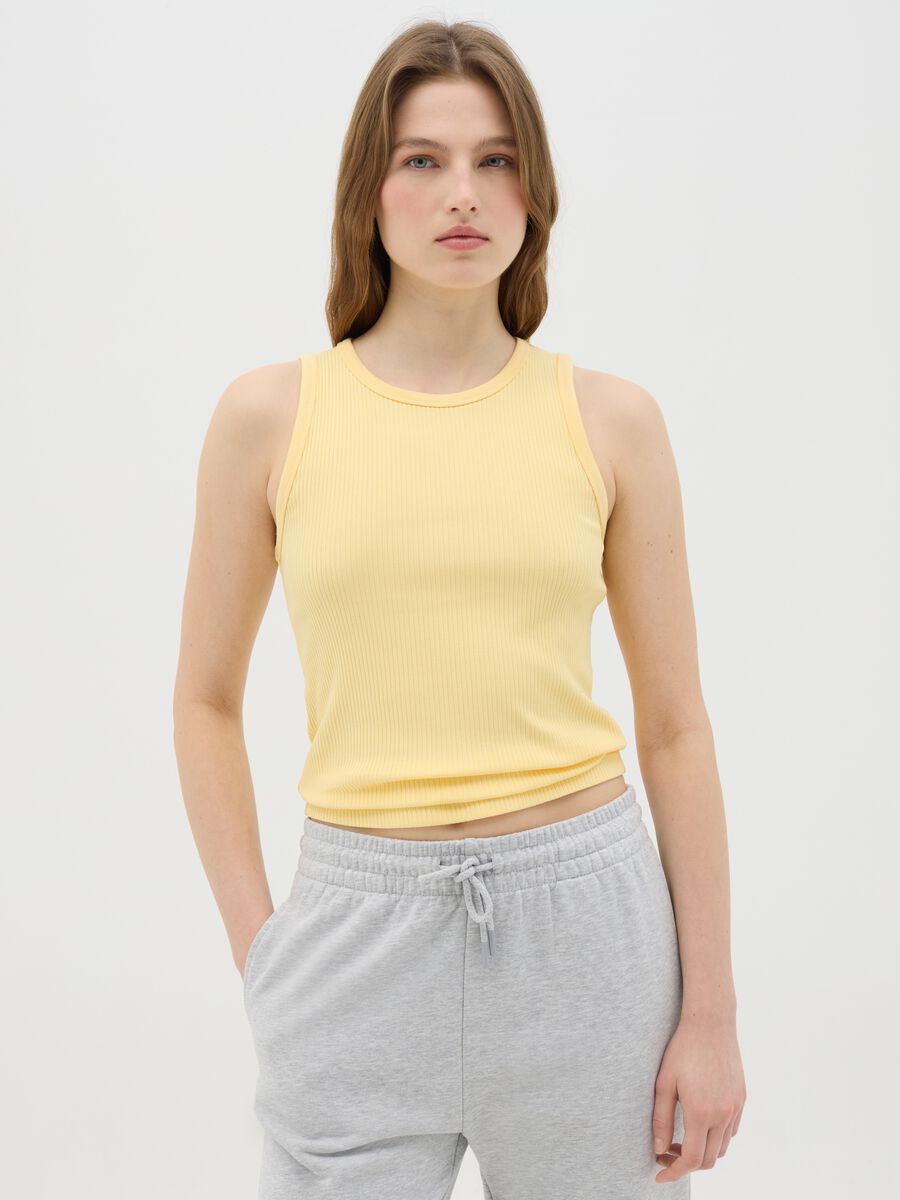 Yellow cotton tank top_0