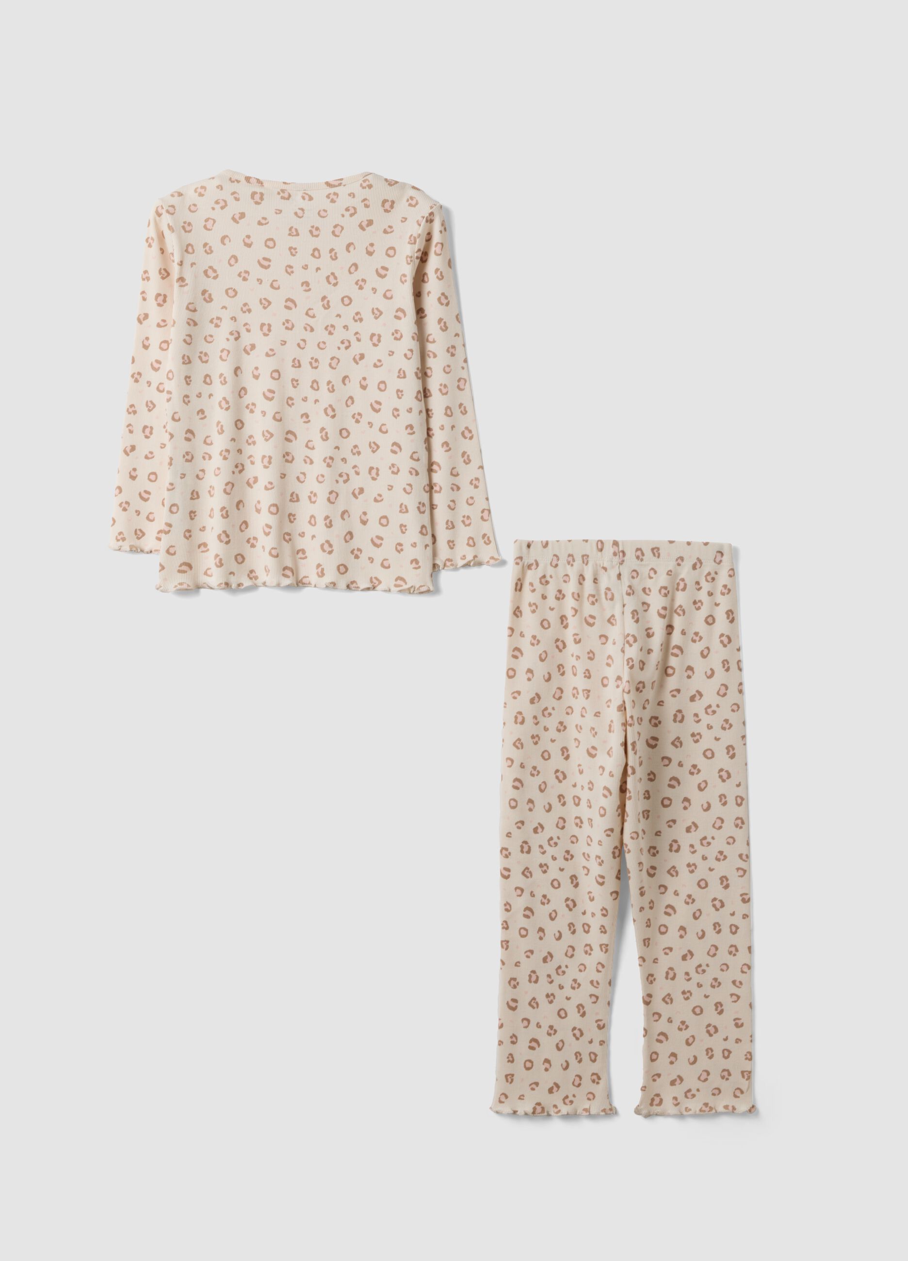 Beige pure organic cotton printed pyjamas for girls
