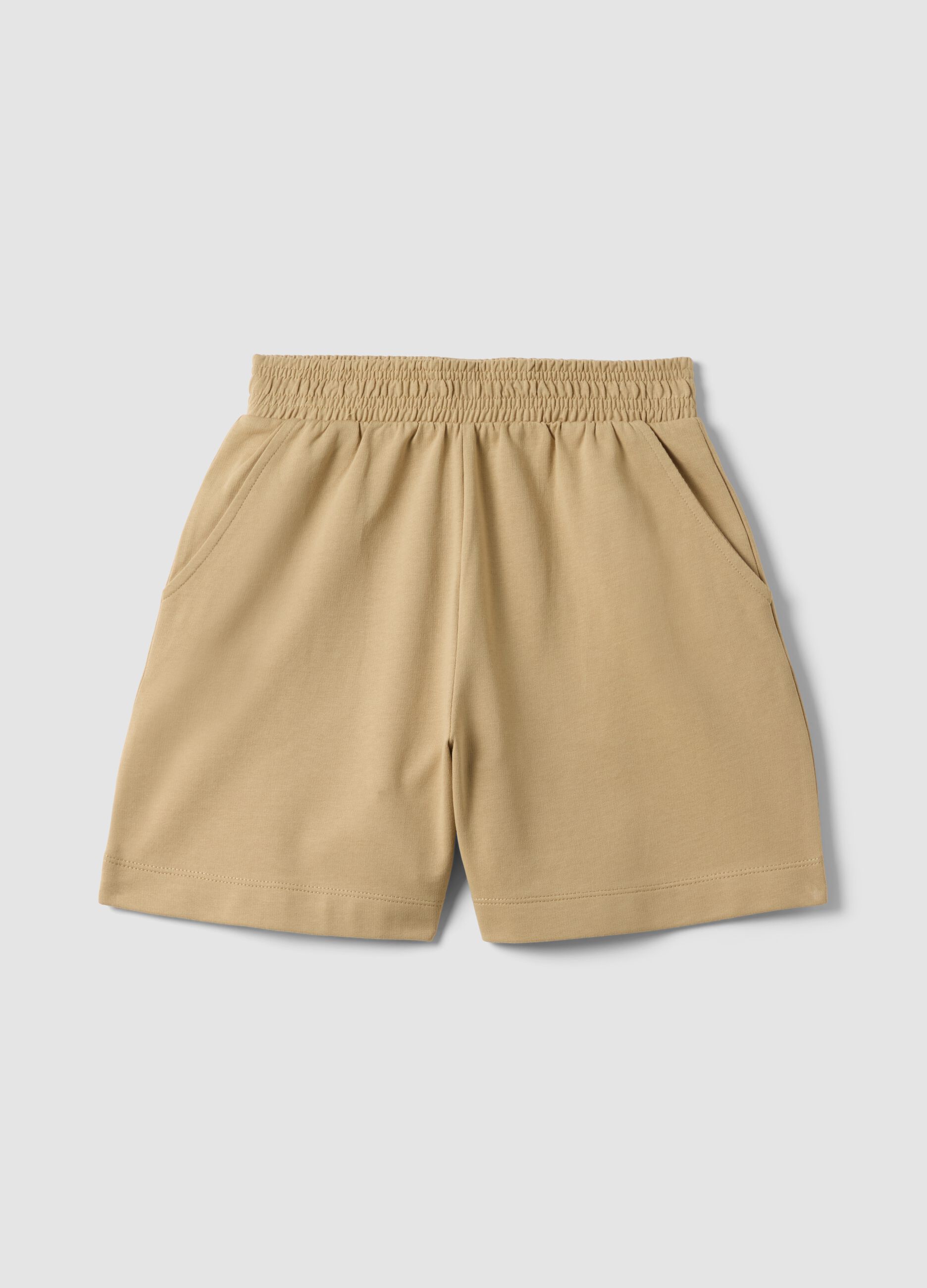 Girls' oversized fit beige pure cotton shorts