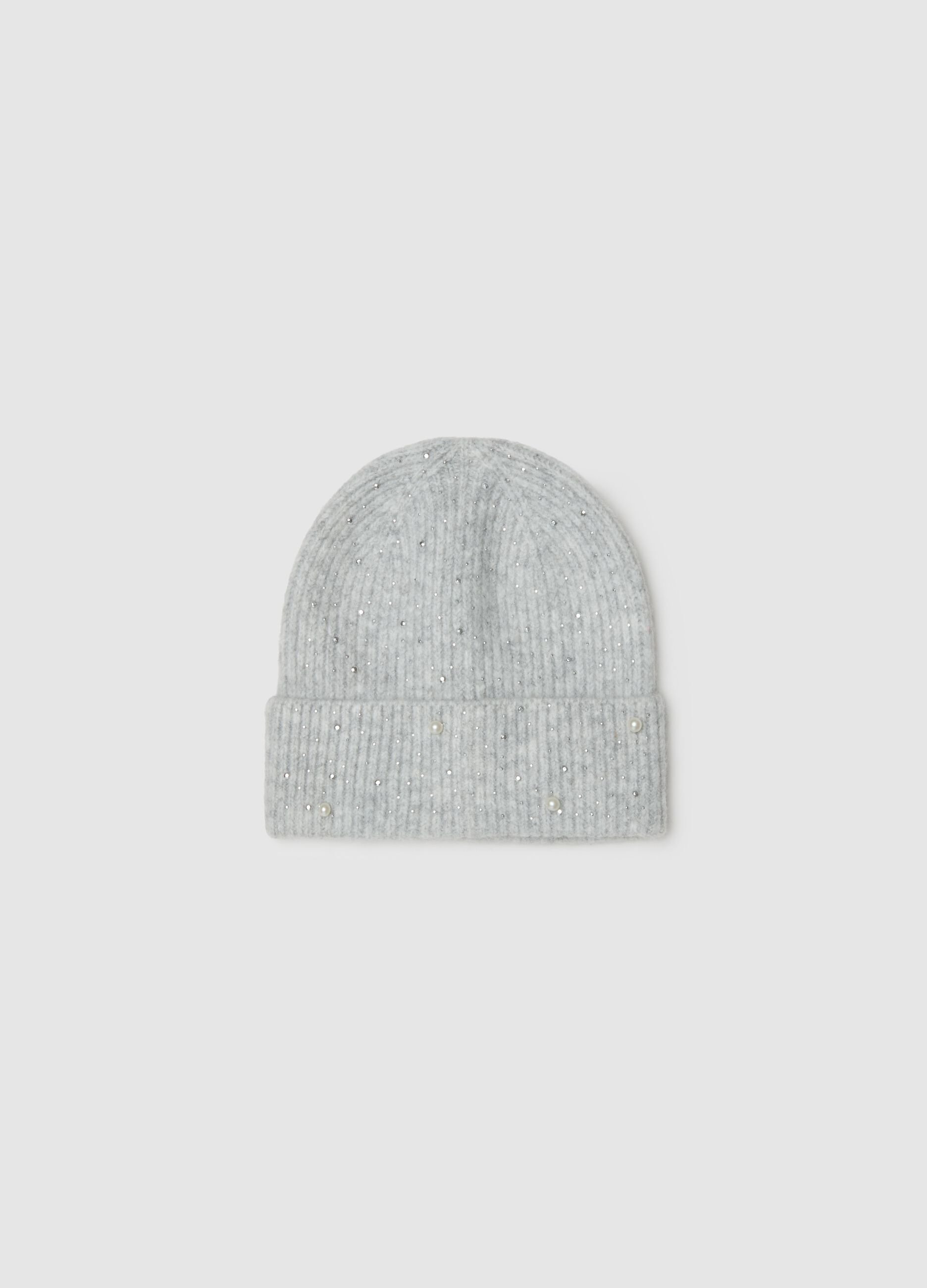 Stretch grey hat with embellishments
