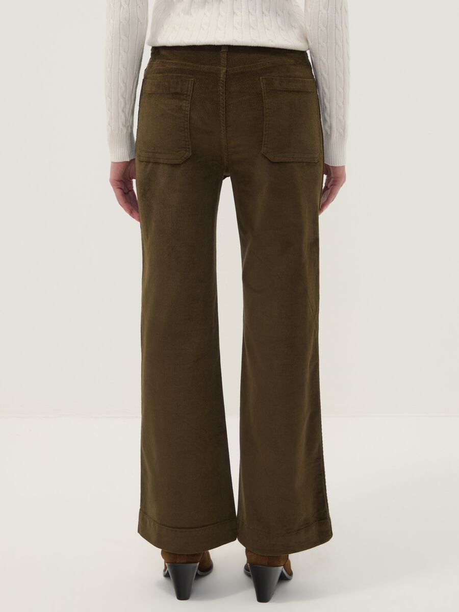 Green flared ribbed stretch cotton and modal trousers_3